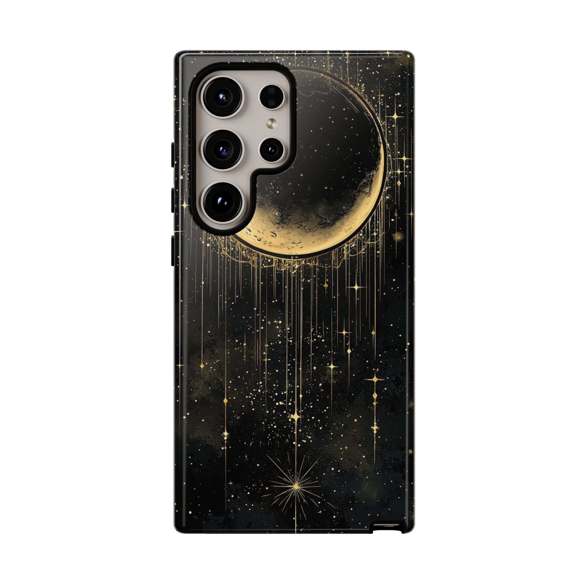 Moonlit Crescent Tough Samsung Galaxy Case | Gold Stars Night Sky