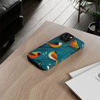 Bird Pattern Tough iPhone Case | Colourful Songbirds on Teal Background