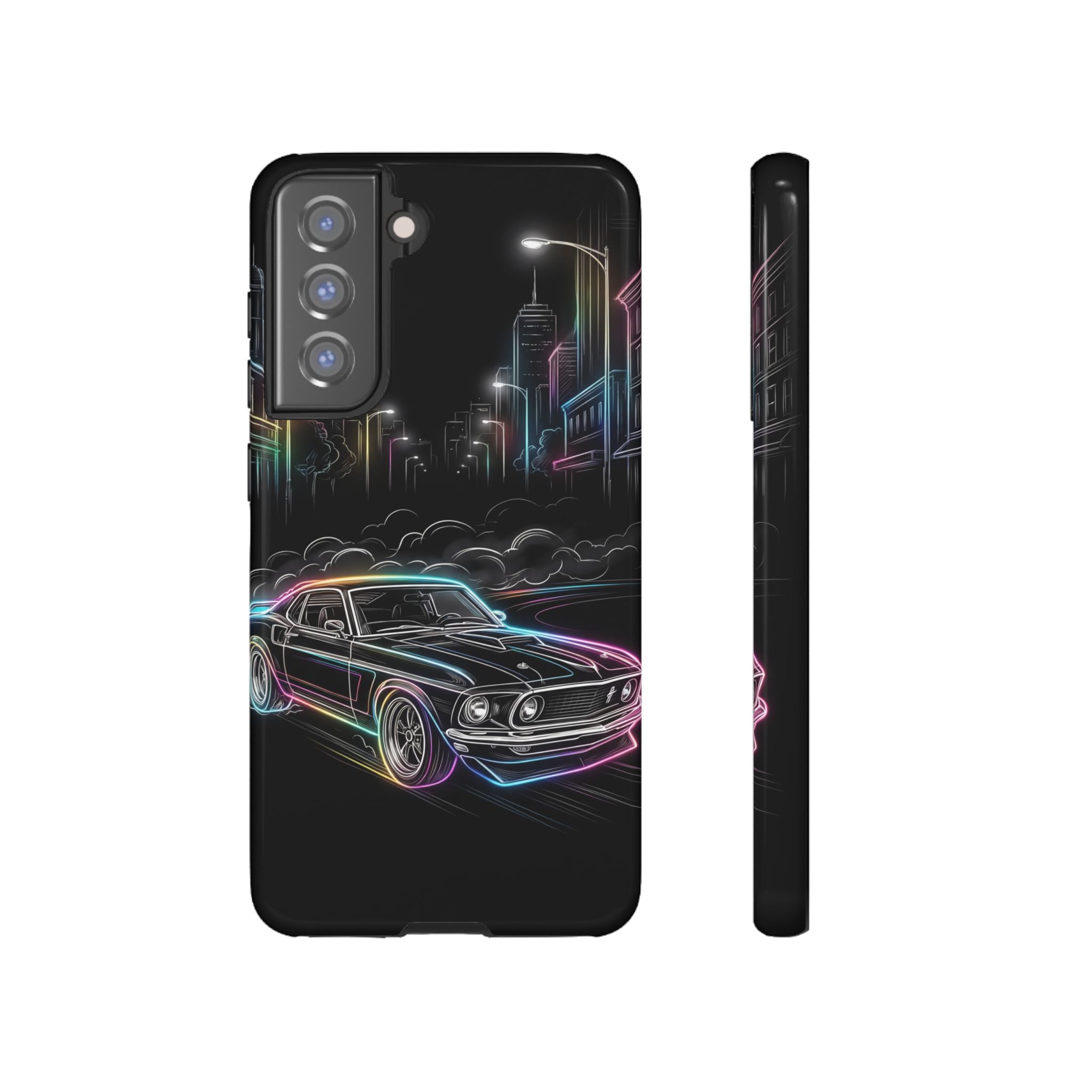 Neon Muscle Car Samsung Galaxy Phone Case | Retro City Nightscape