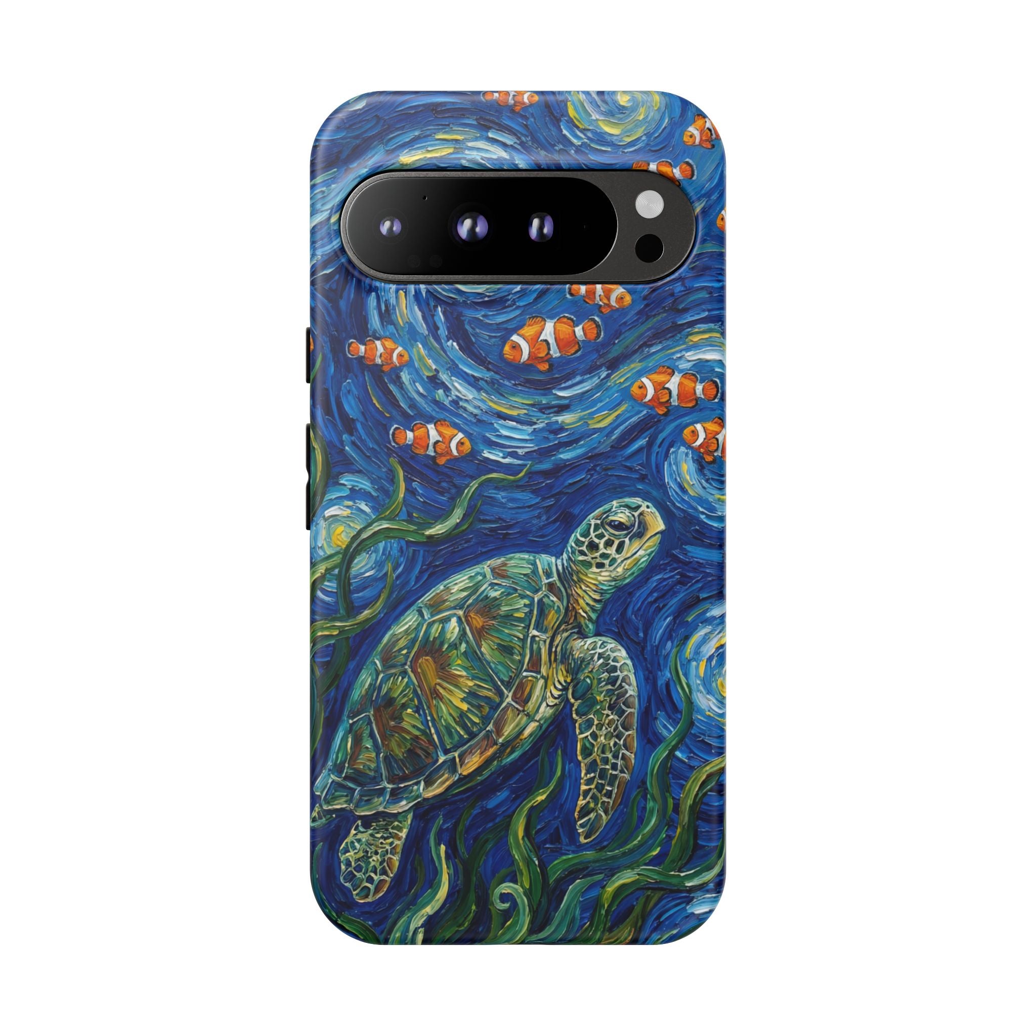 Sea Turtle & Clownfish Tough Google Pixel Case | Van Gogh Style Ocean Art