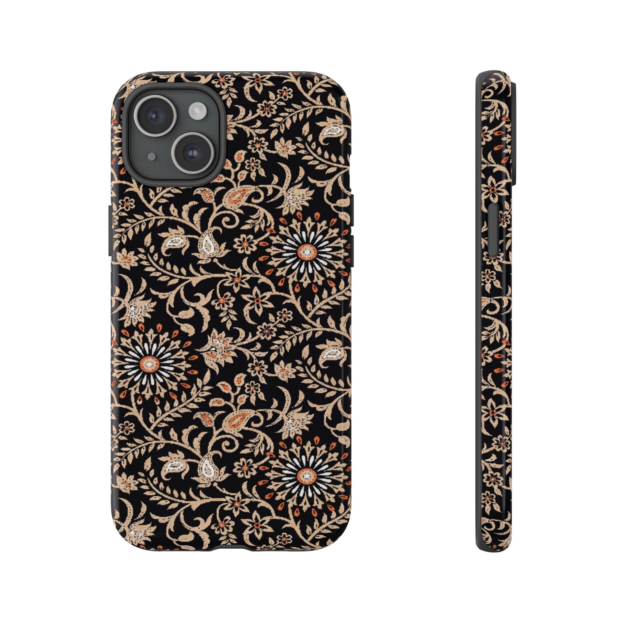 Batik Floral Black Ornate Daisies Tough iPhone Case