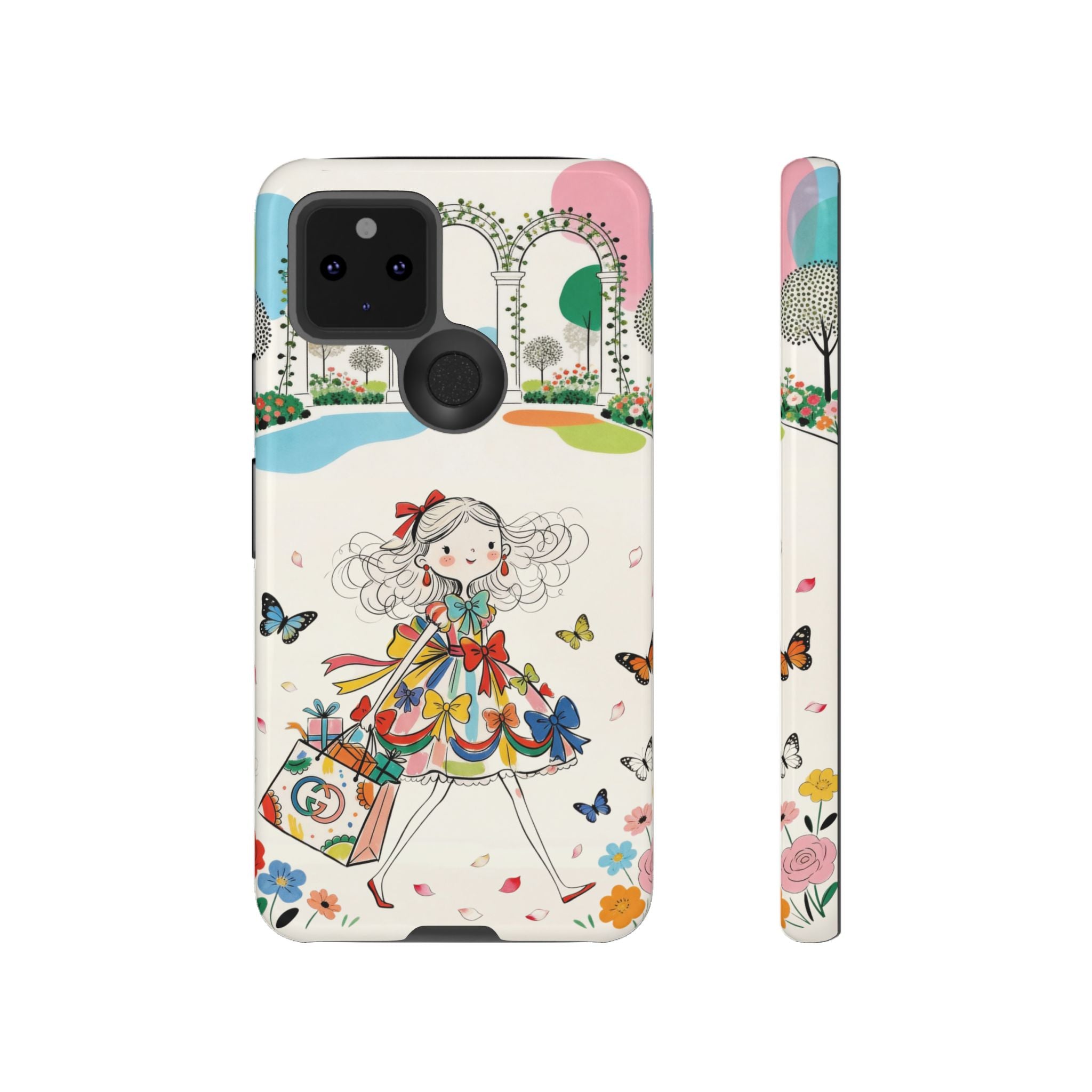 Whimsical Shopping Girl Google Pixel Phone Case | Cute Floral Butterfly Tough Case