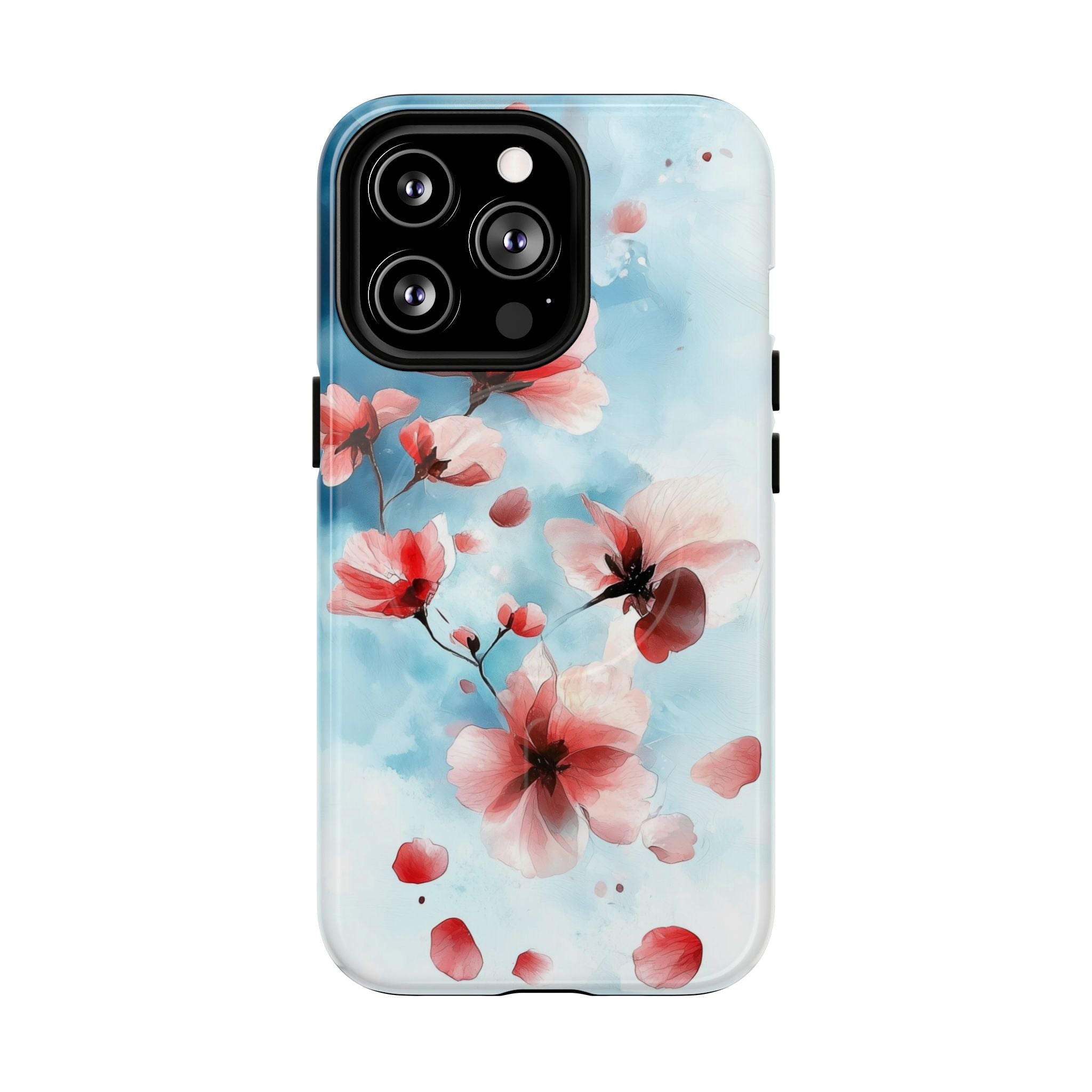 Custodia MagSafe per iPhone con motivo floreale di ciliegio | Rosa pastello e blu