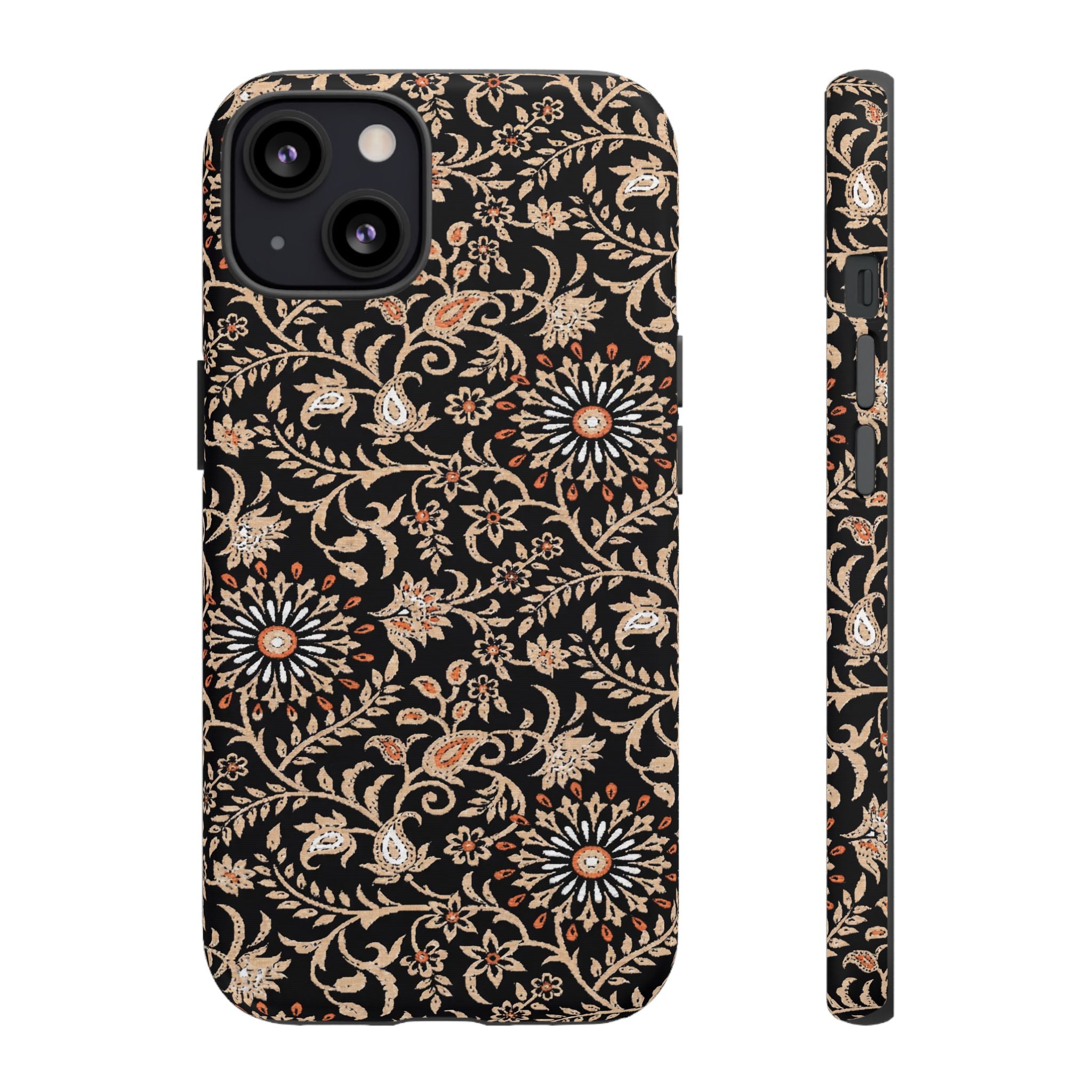 Batik Floral Black Ornate Daisies Tough iPhone Case