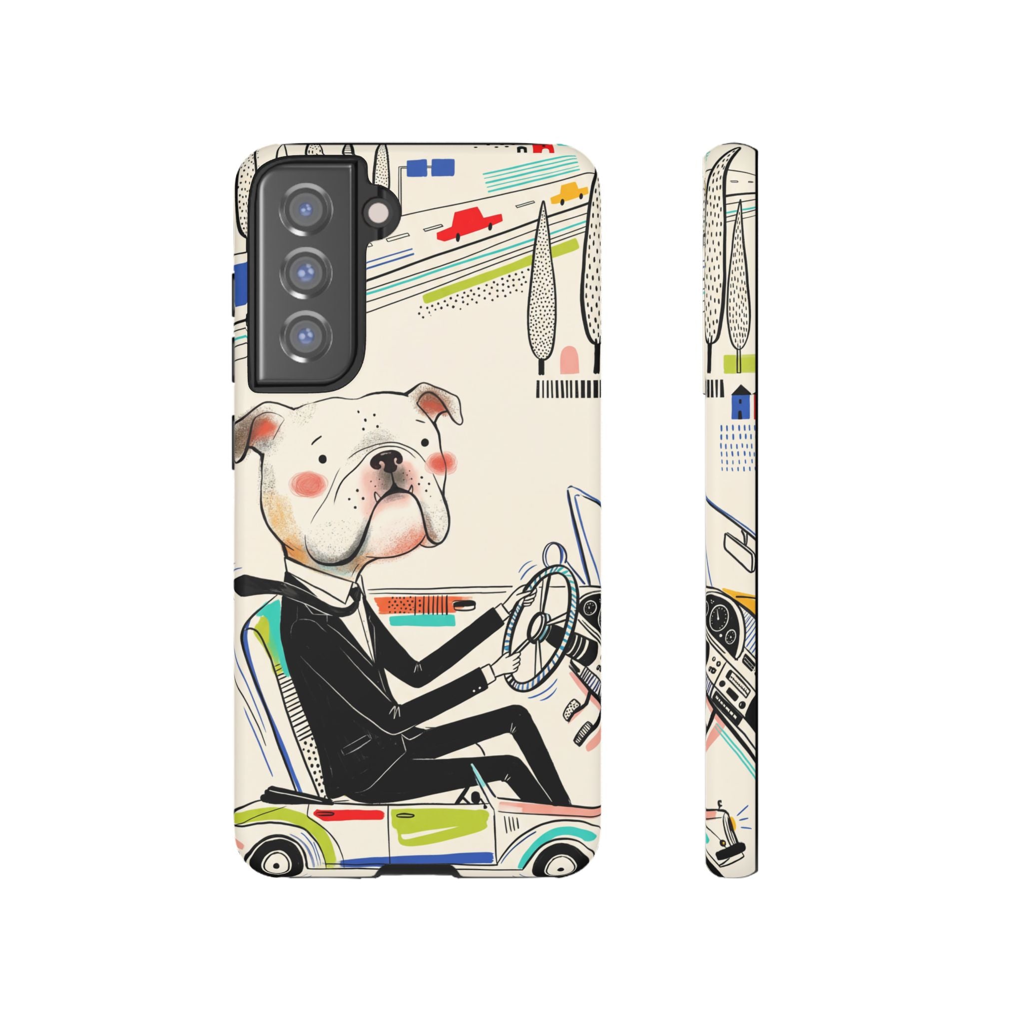 Bulldog Driver Samsung Galaxy Phone Case | Cute Retro Dog Illustration
