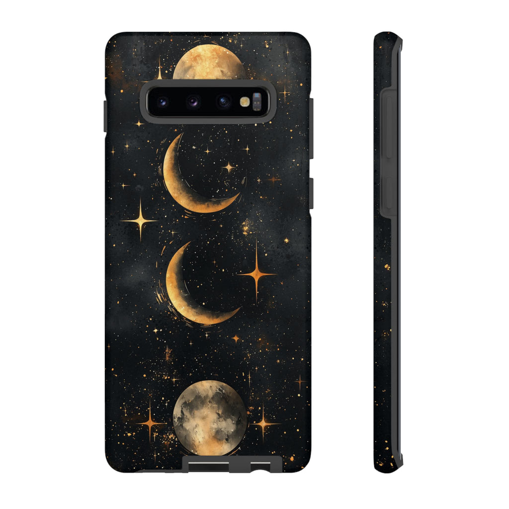 Celestial Moon Phases Tough Samsung Galaxy Case | Gold Crescent & Full Moon Galaxy Design