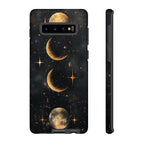 Celestial Moon Phases Tough Samsung Galaxy Case | Gold Crescent & Full Moon Galaxy Design