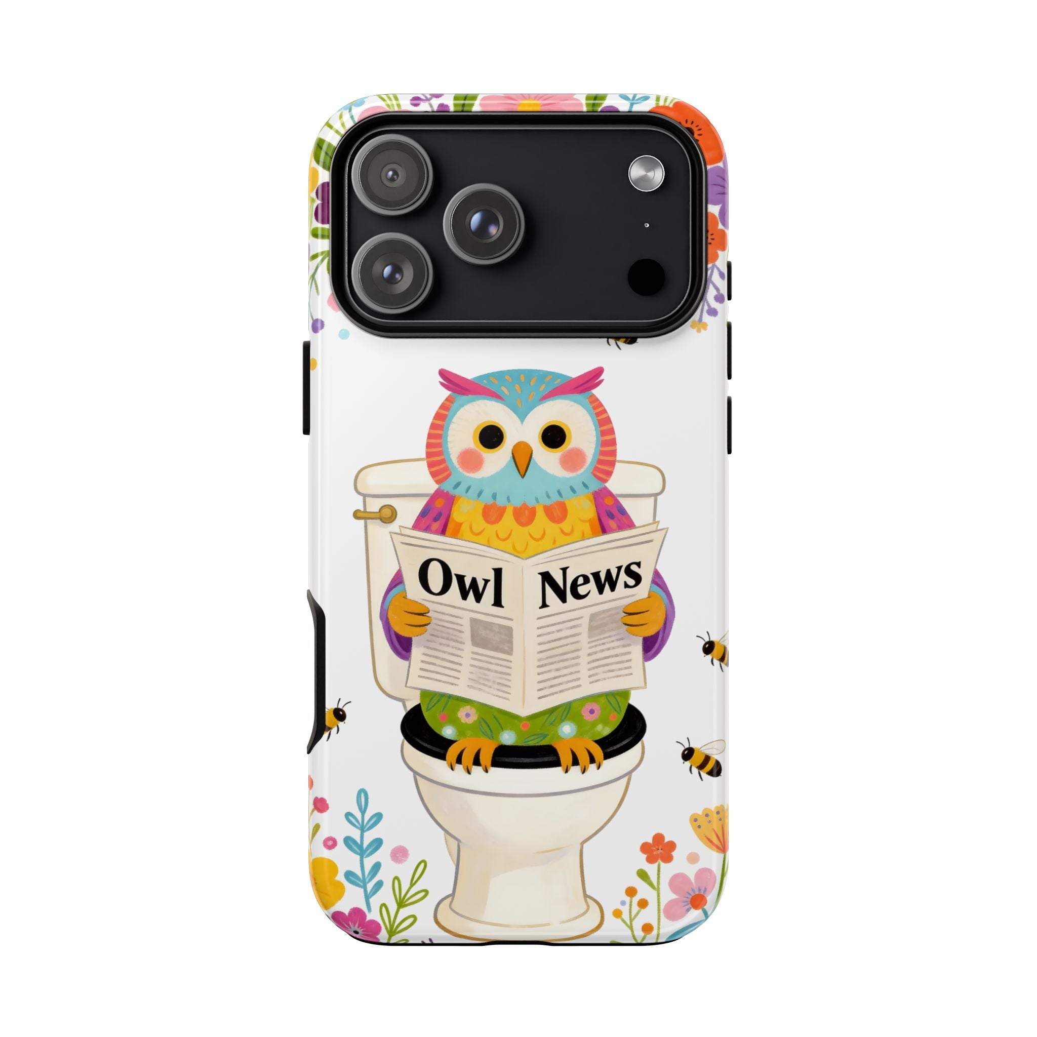 Owl News Floral iPhone Case | Cute Owl Reading Newspaper on Toilet