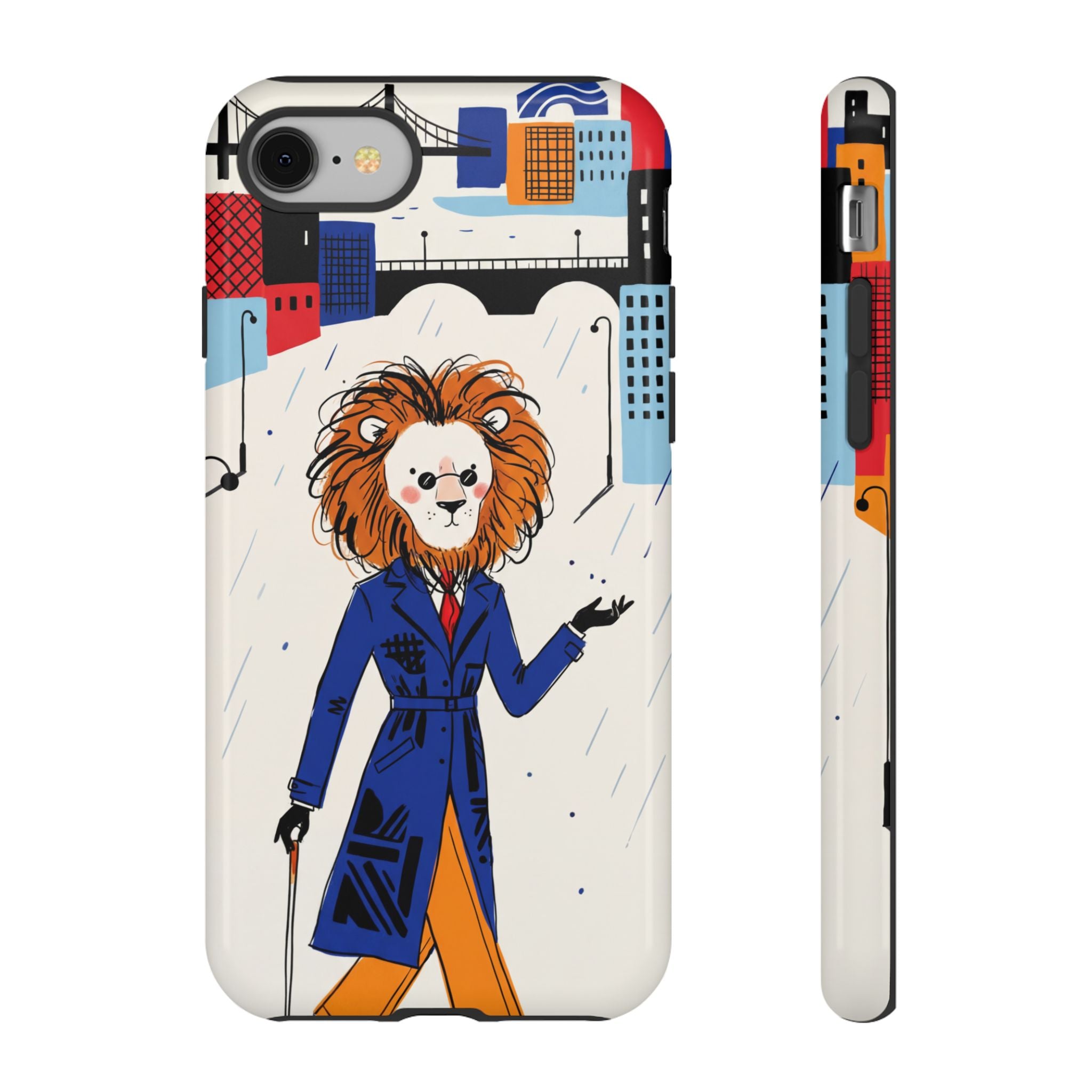 Lion Gentleman iPhone Case | Dapper Lion in City Rain