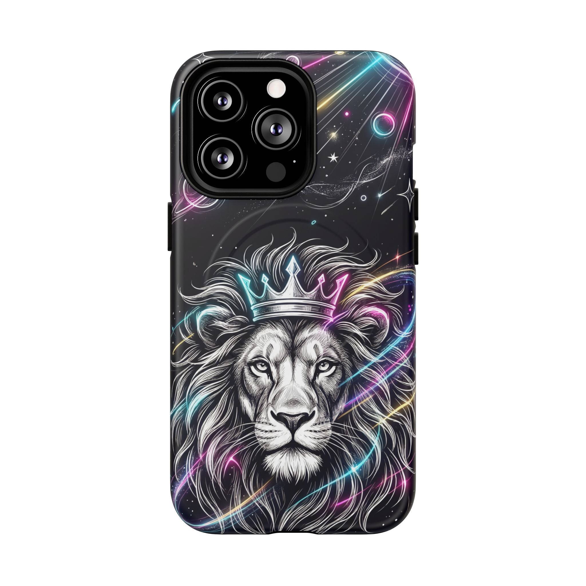 Galaxy Lion MagSafe iPhone Case | Neon Crowned Lion Protective Case