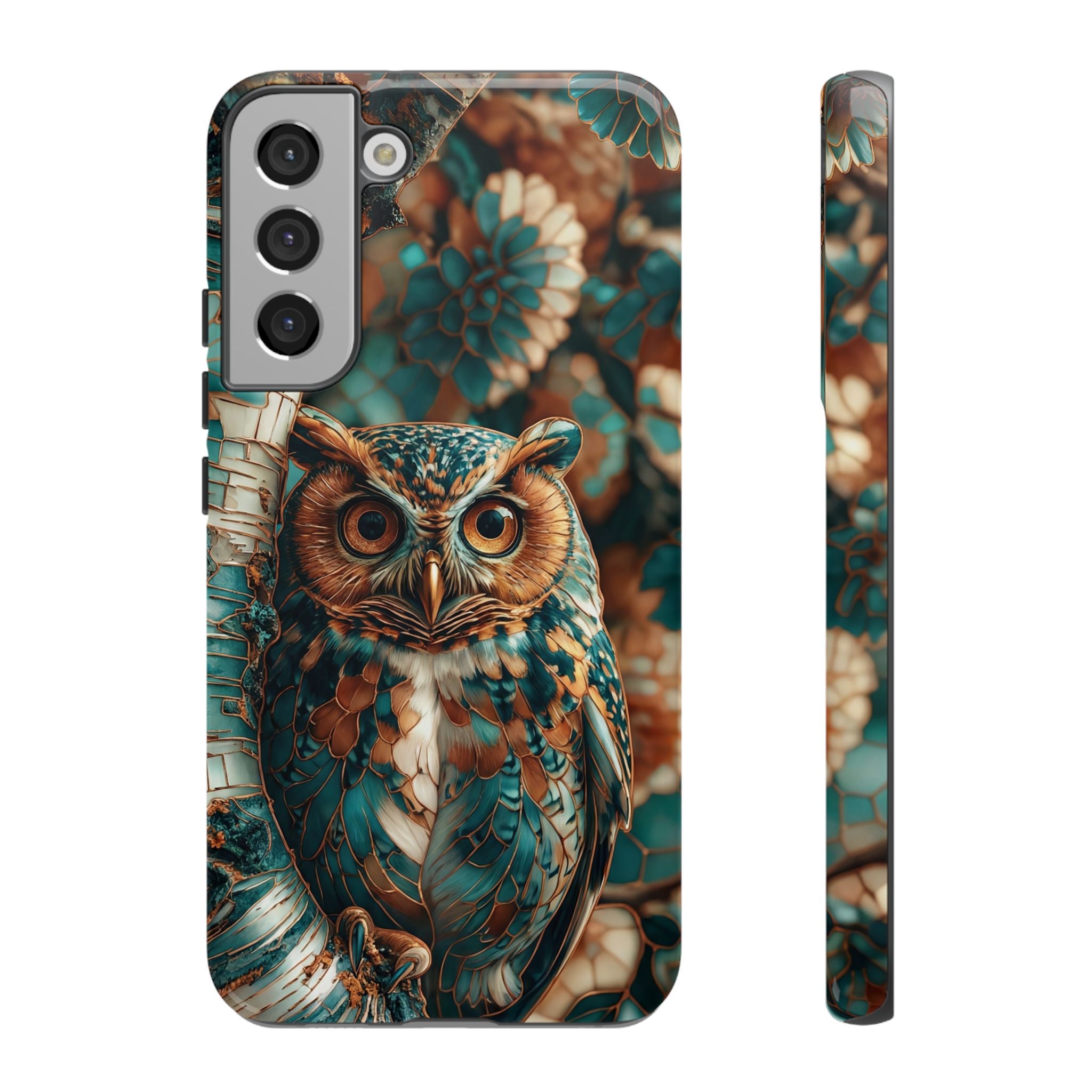 Owl Forest Tough Samsung Galaxy Case | Teal & Brown Rustic Wildlife Protective Cover
