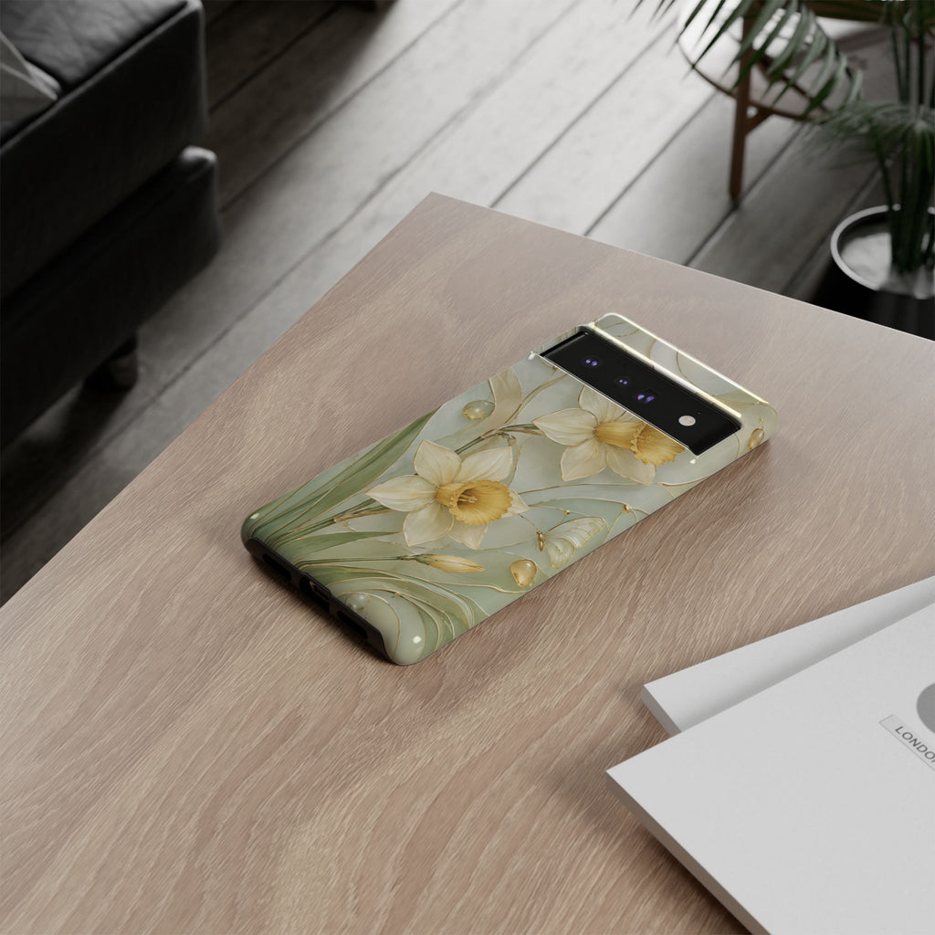 Stained Glass Daffodil Google Pixel Phone Case | Yellow Floral Phone Cover