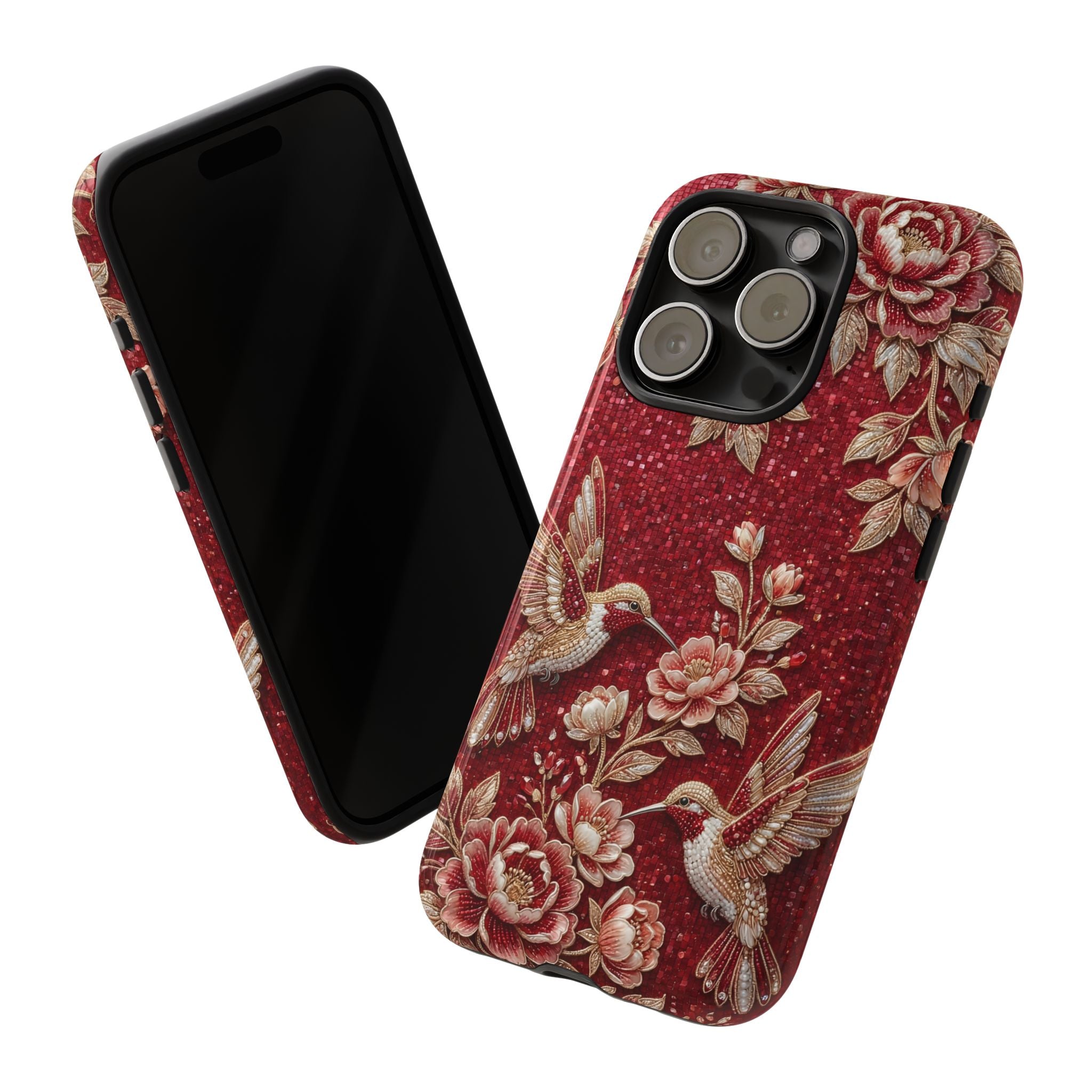 Floral Hummingbird Tough Case | Vintage Red iPhone Case