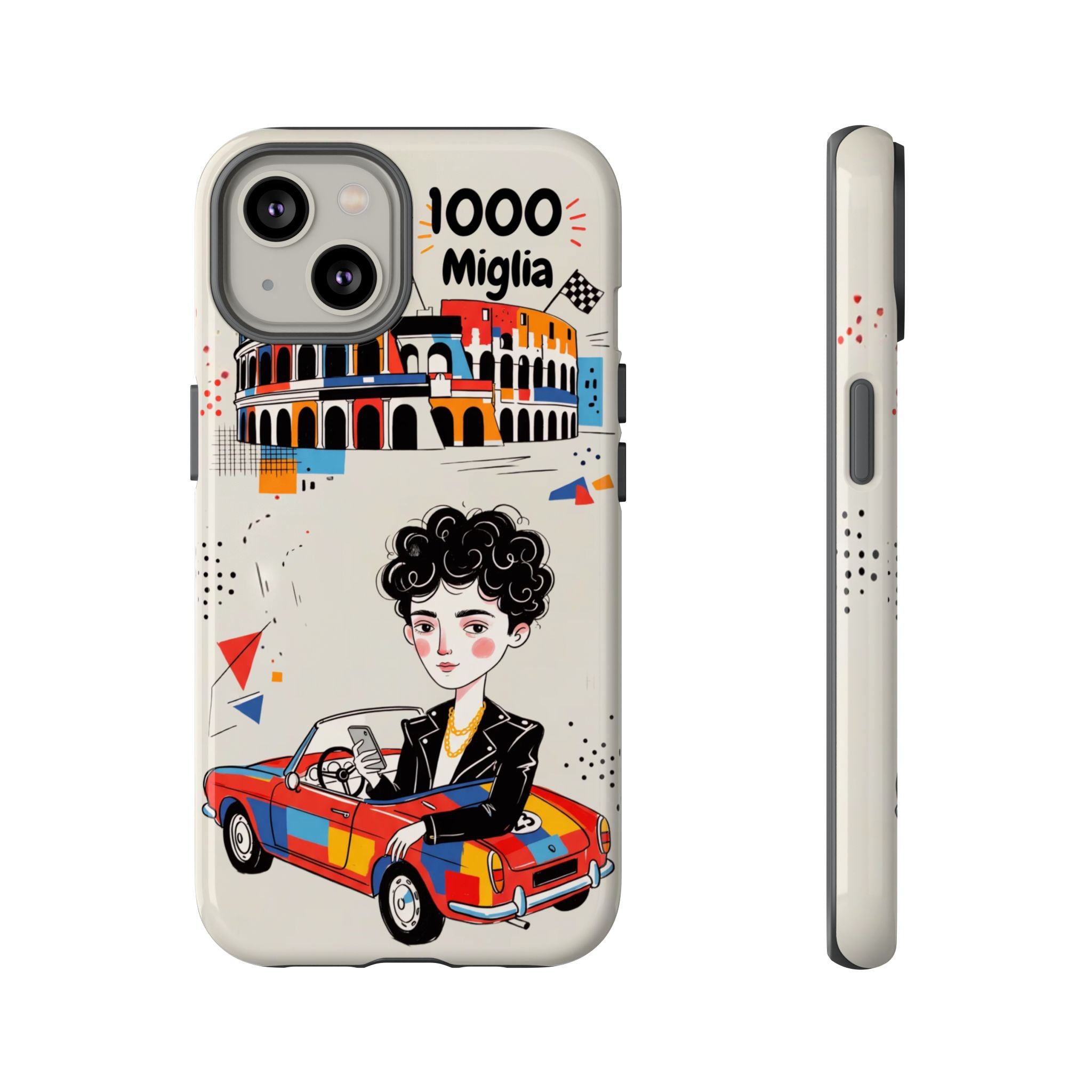 Retro Mille Miglia Car Illustration with Driver iPhone Case
