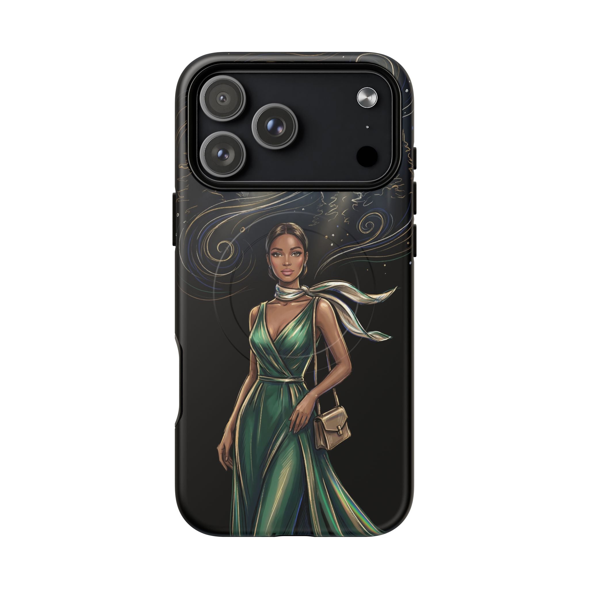 Elegant Woman in Green Dress Art Protective Tough MagSafe iPhone Case