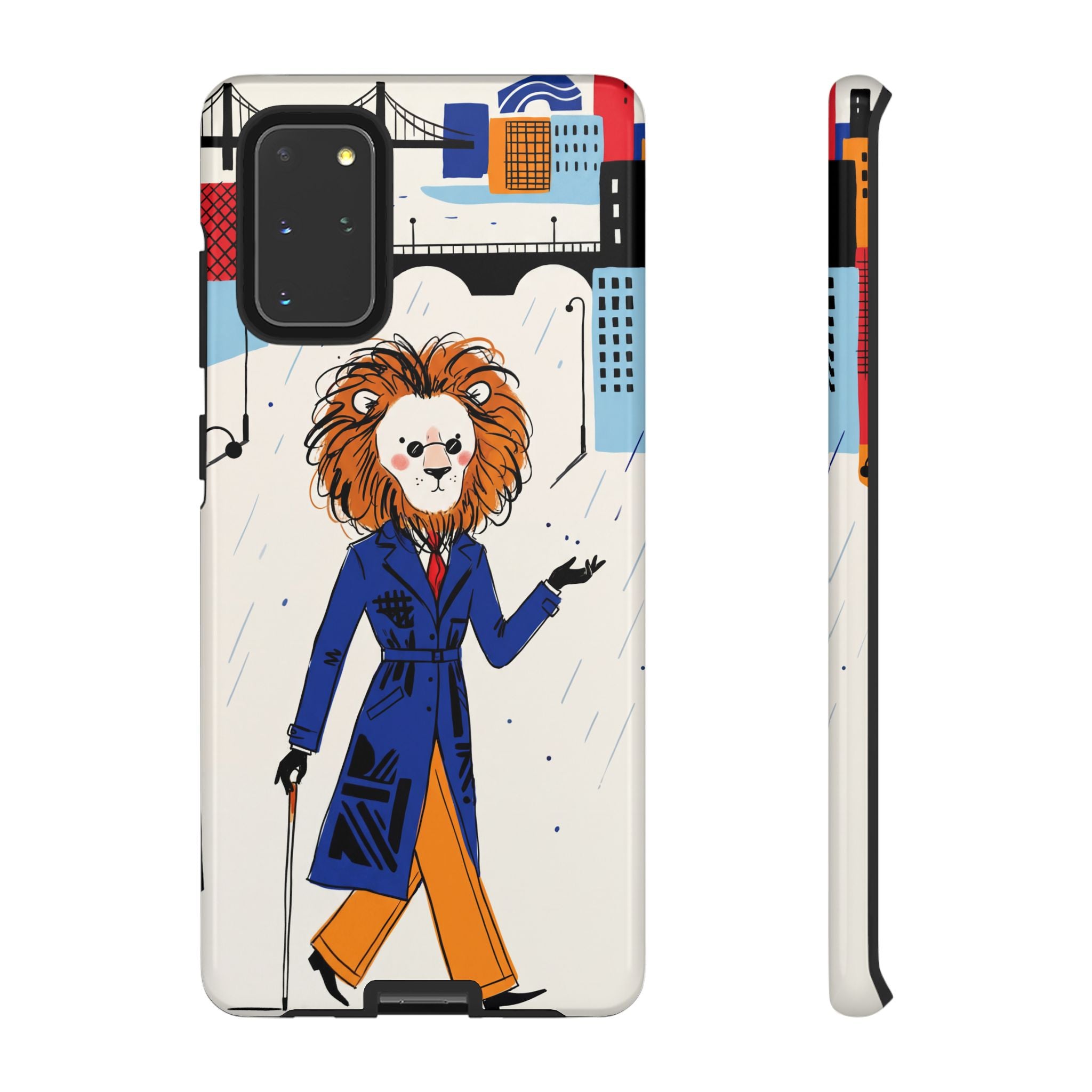 Lion Gentleman Samsung Galaxy Phone Case | Dapper Lion in City Rain