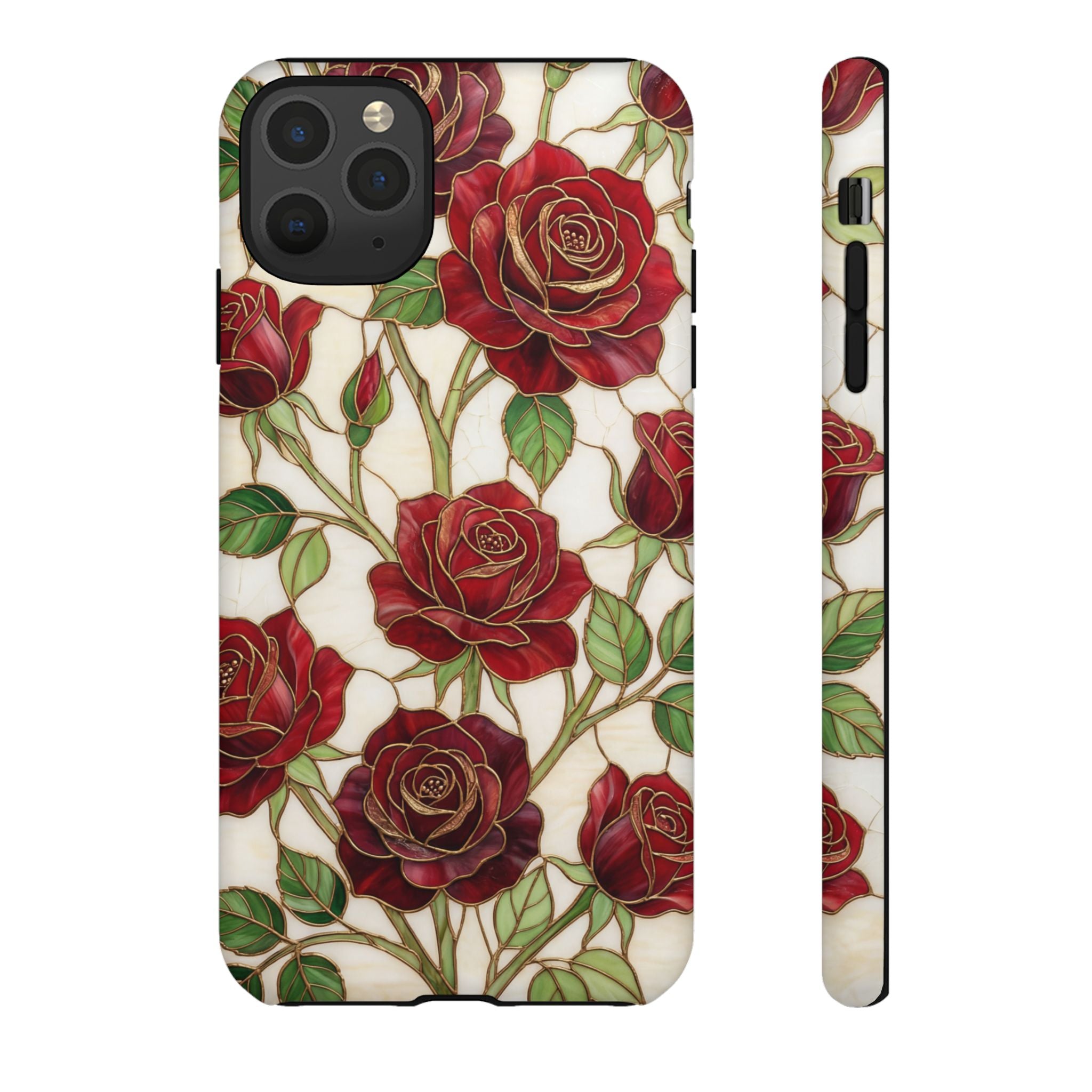 Red Rose Pattern Tough iPhone Case — Vintage Floral iPhone Protection