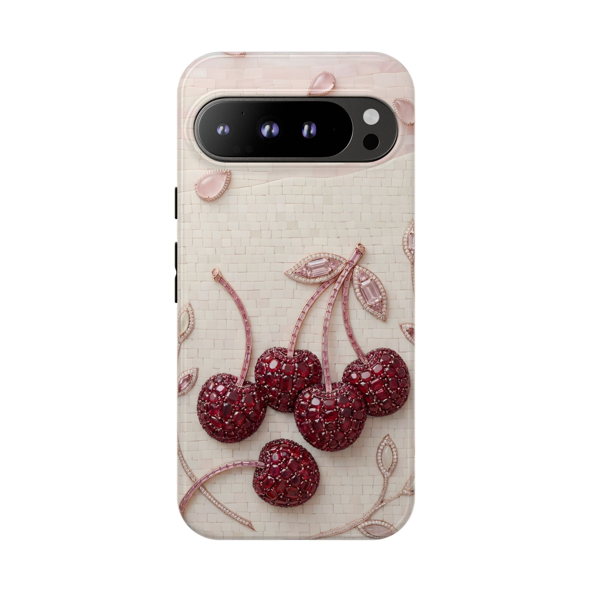Cherry Embroidery Google Pixel Phone Case | Glitter Red Cherries Pattern