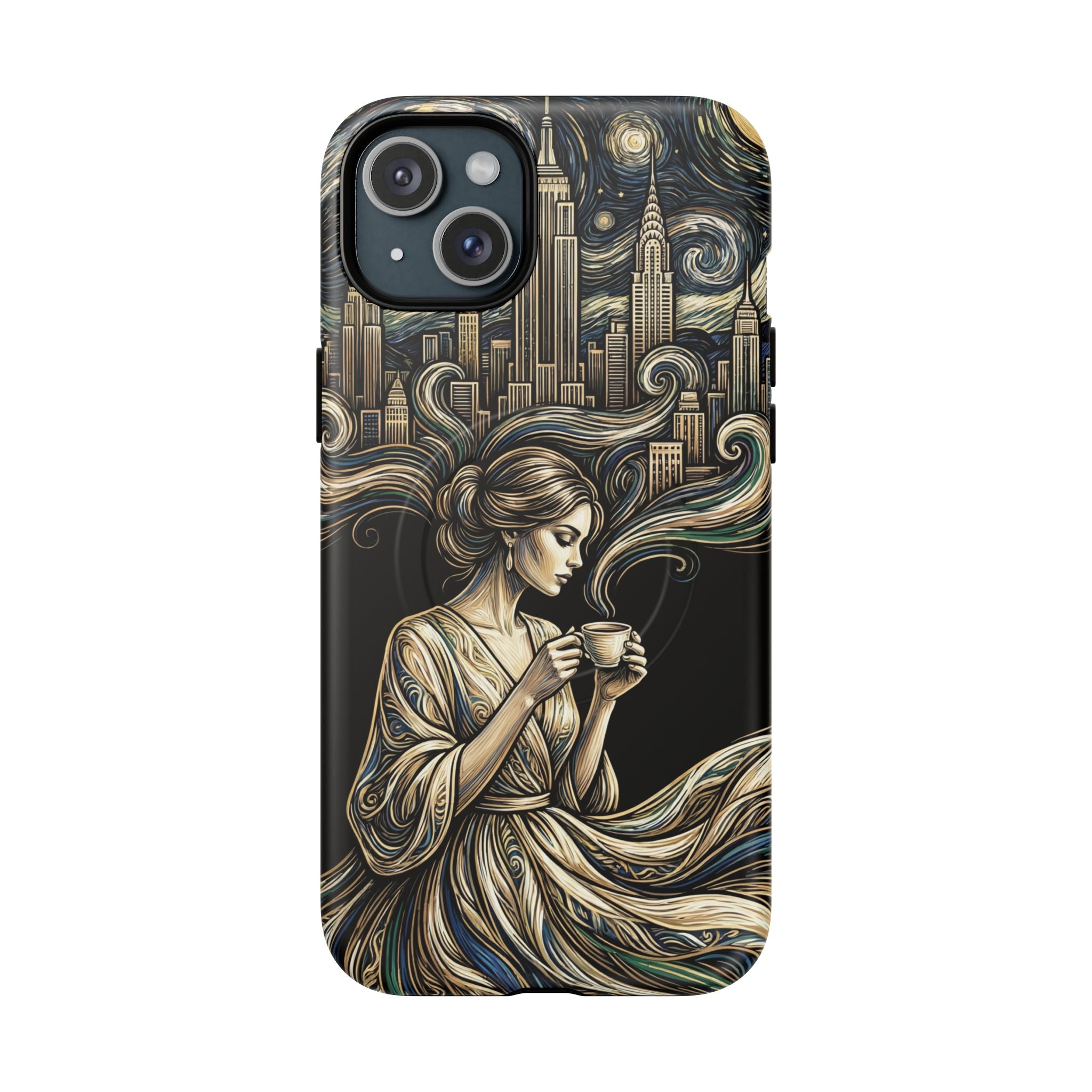 Vintage Cityscape Woman Tea Art MagSafe iPhone Case