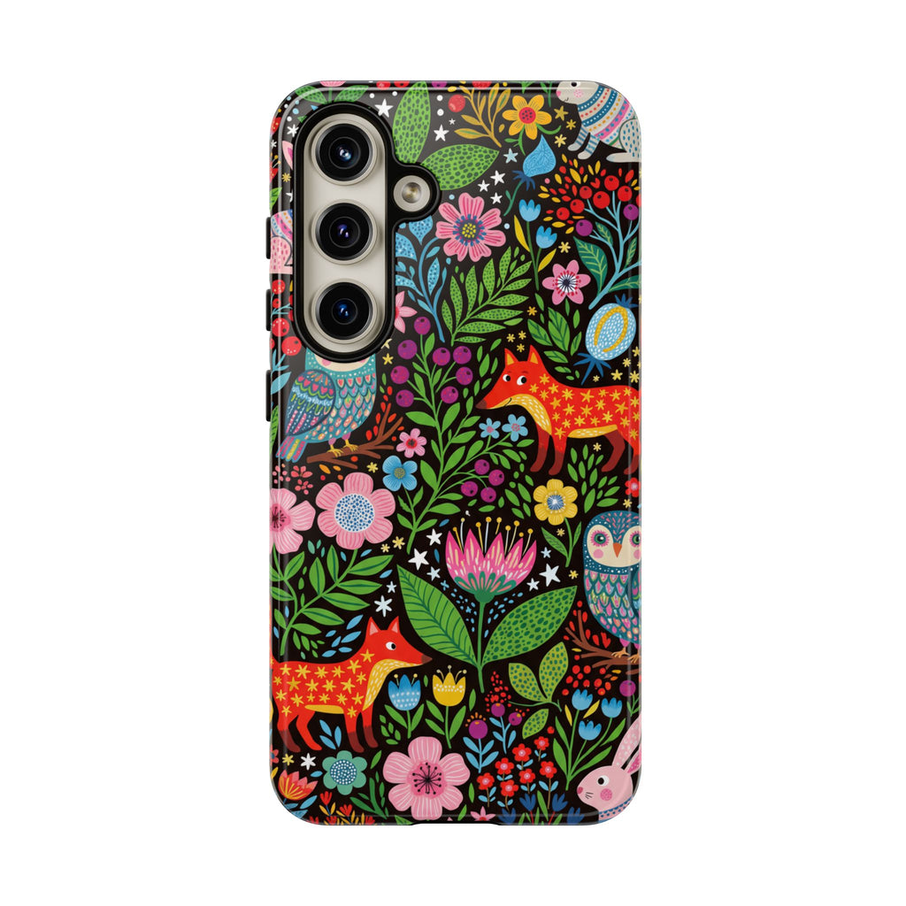 Floral Woodland Samsung Galaxy Phone Case | Colourful Fox & Owl Protective Cover
