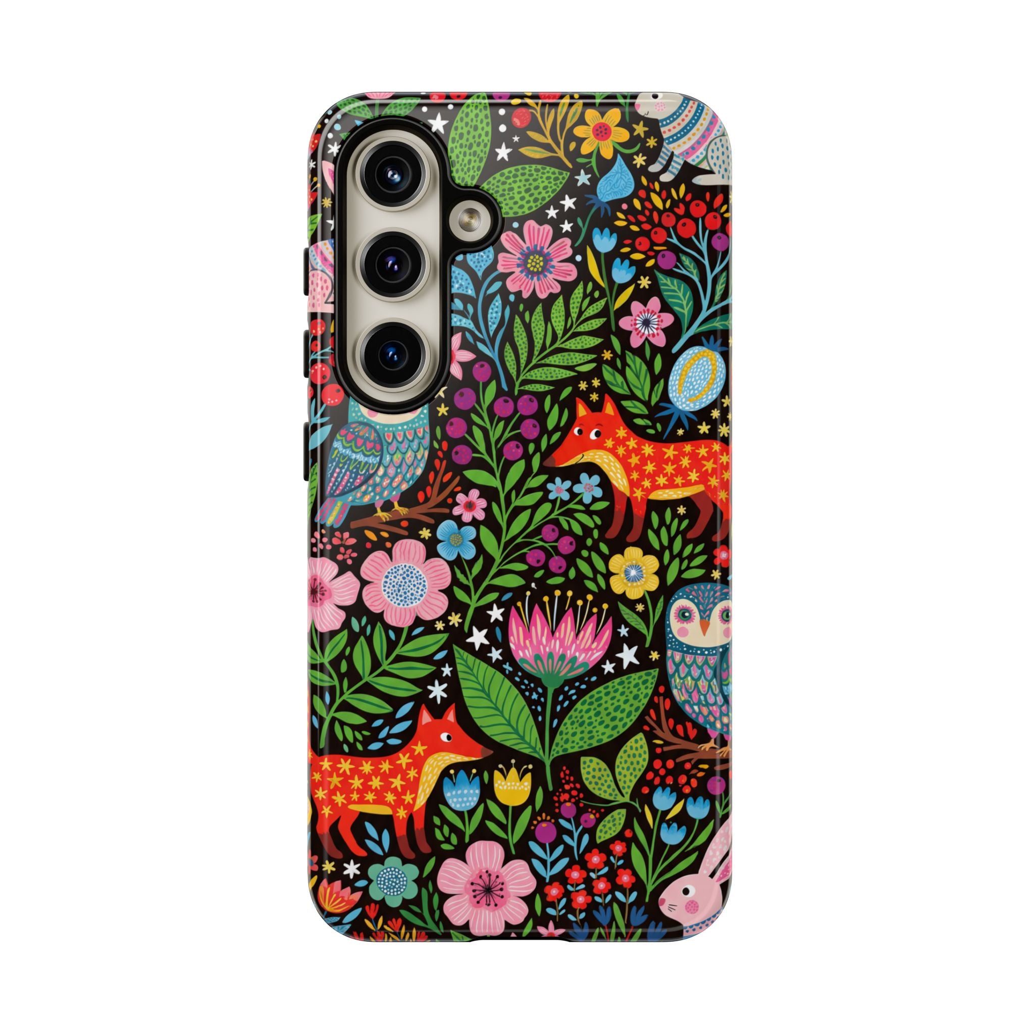 Floral Woodland Samsung Galaxy Phone Case | Colourful Fox & Owl Protective Cover