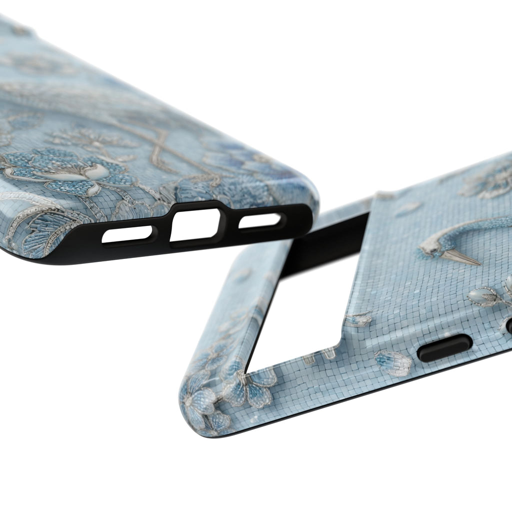 Blue Crane Floral Google Pixel Phone Case | Vintage Embossed Bird Design