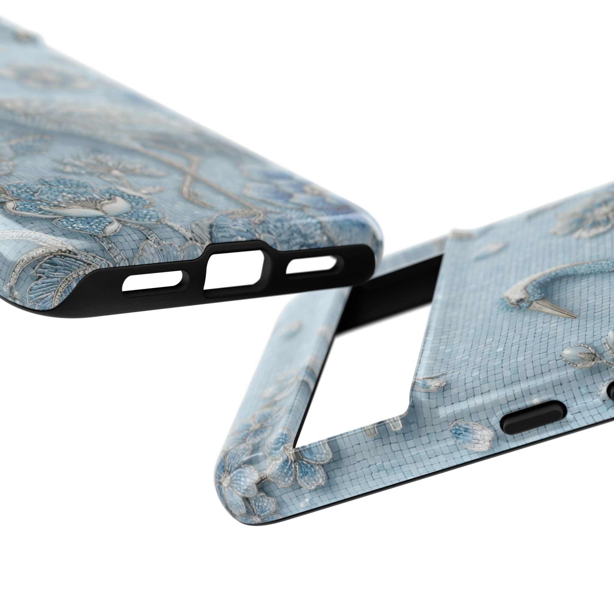 Blue Crane Floral Google Pixel Phone Case | Vintage Embossed Bird Design