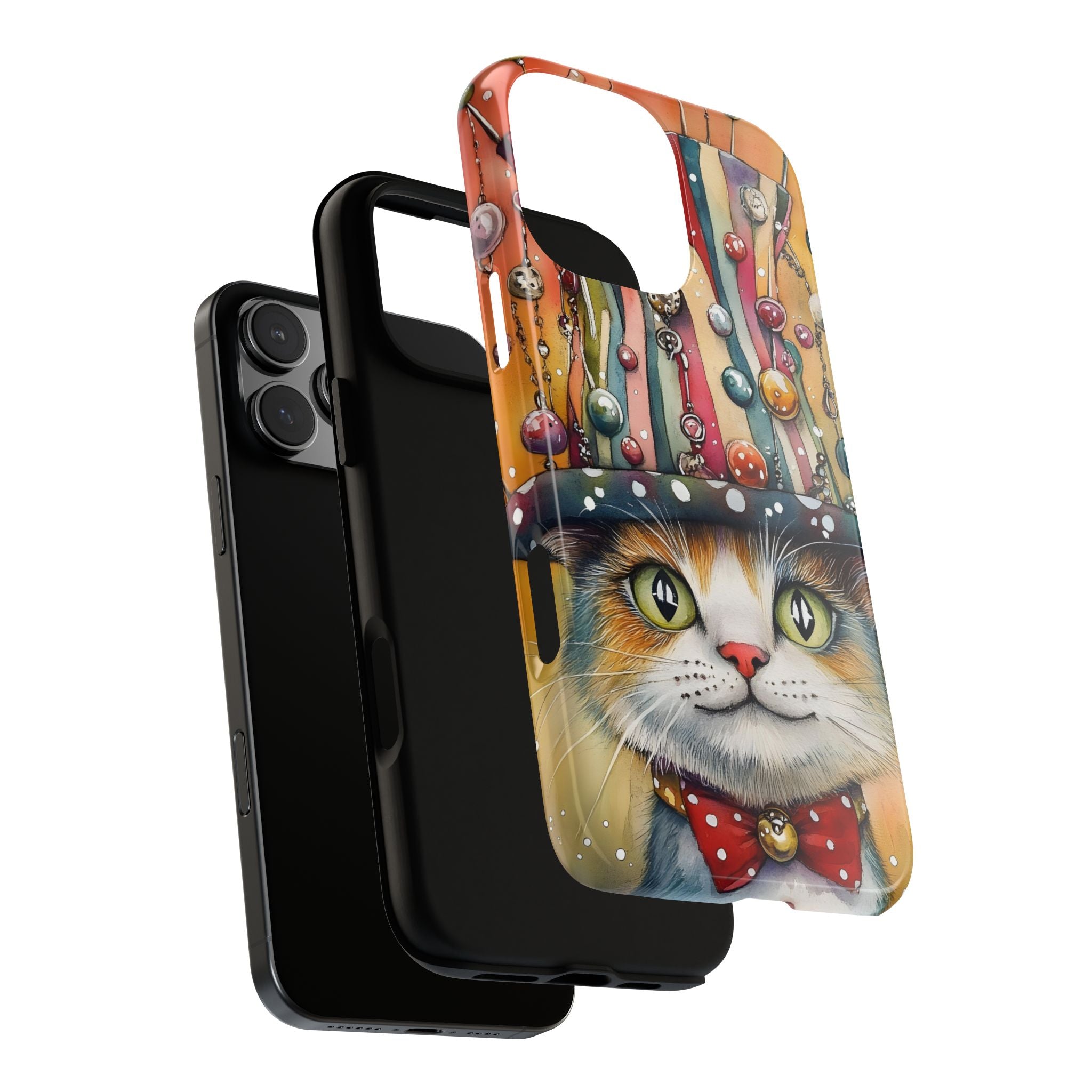 Cat in Colorful Top Hat iPhone Case — Whimsical Cat Art iPhone Case