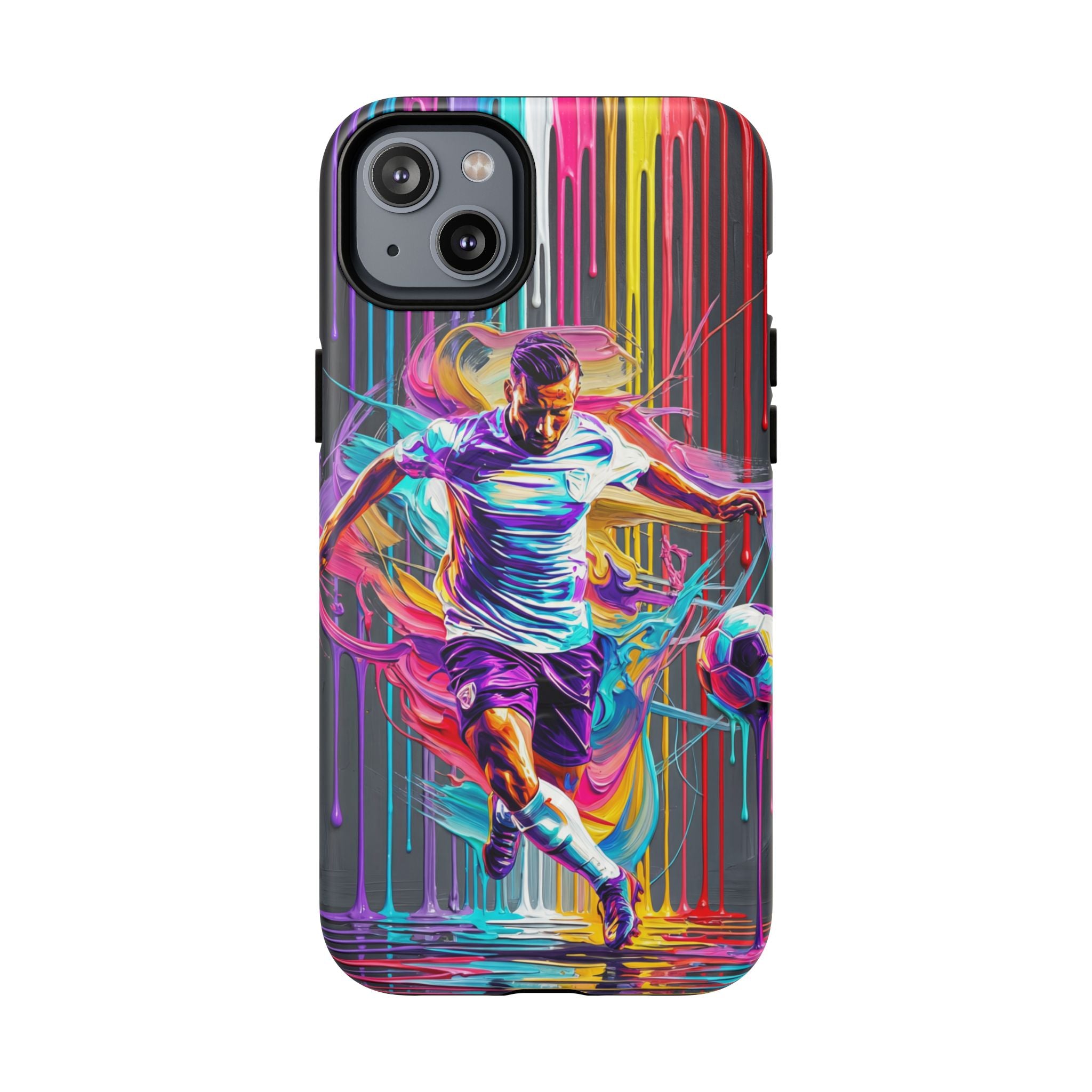 Soccer Player Neon Art MagSafe iPhone Case | Vibrant Football Kick Protective Cover