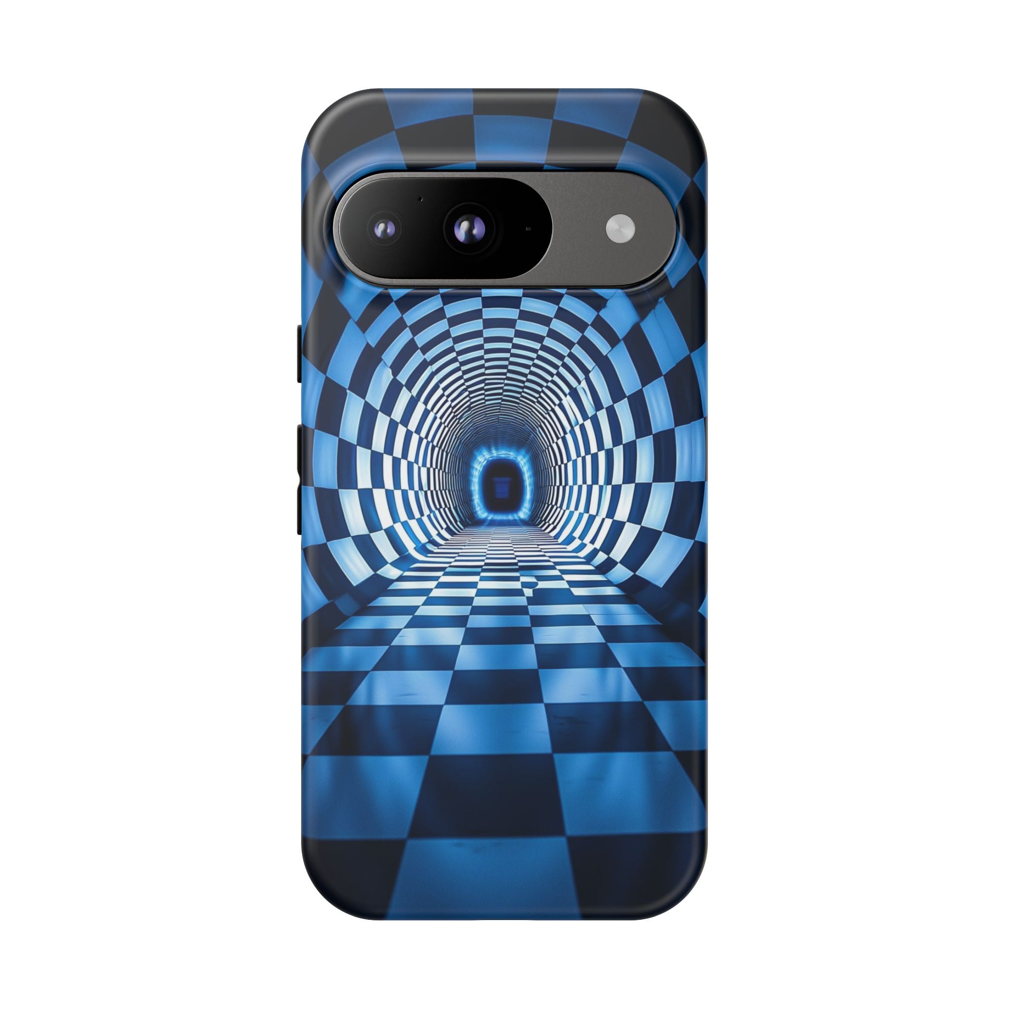 Blue Checkered Tunnel Google Pixel Case — 3D Optical Illusion Tough Case