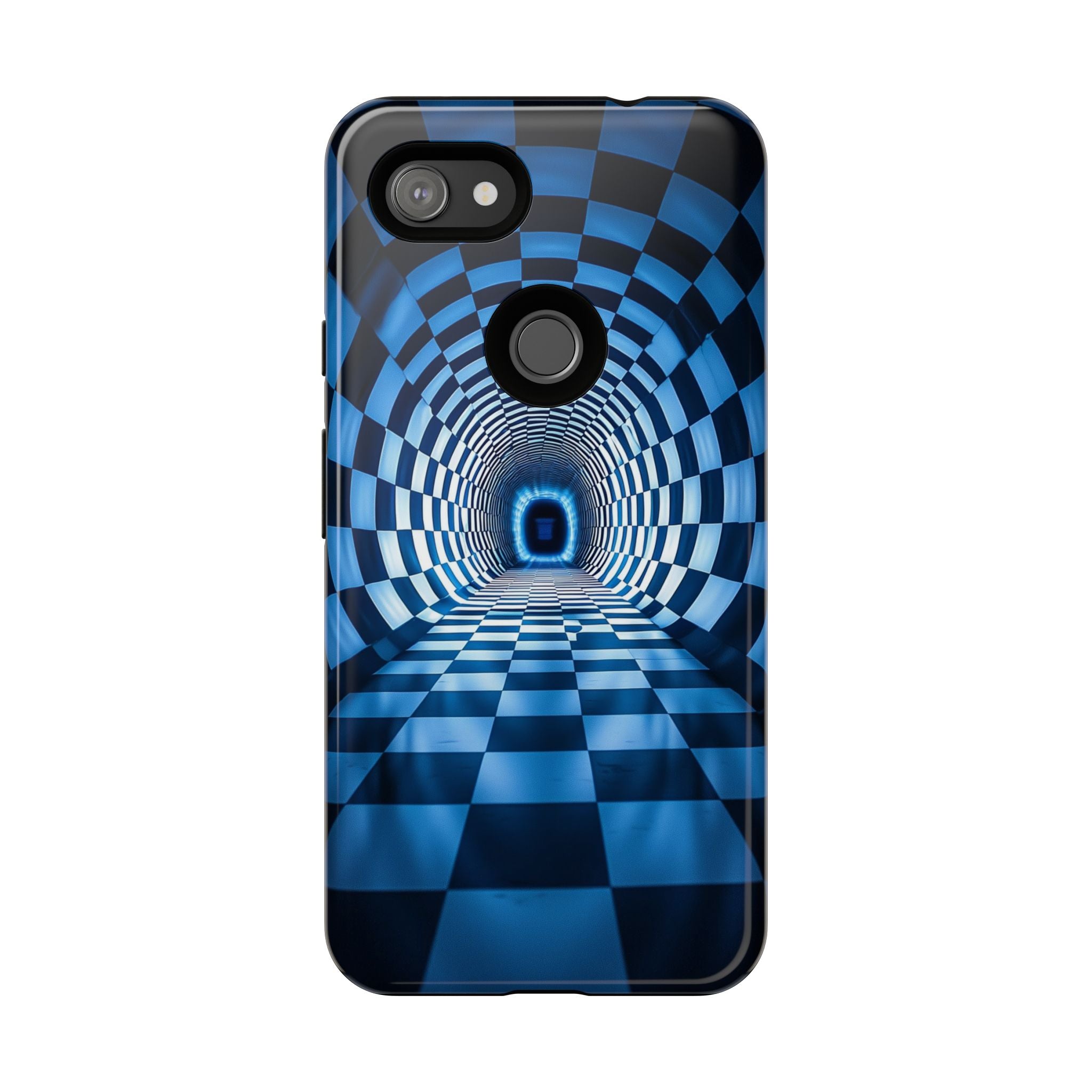 Blue Checkered Tunnel Google Pixel Case — 3D Optical Illusion Tough Case