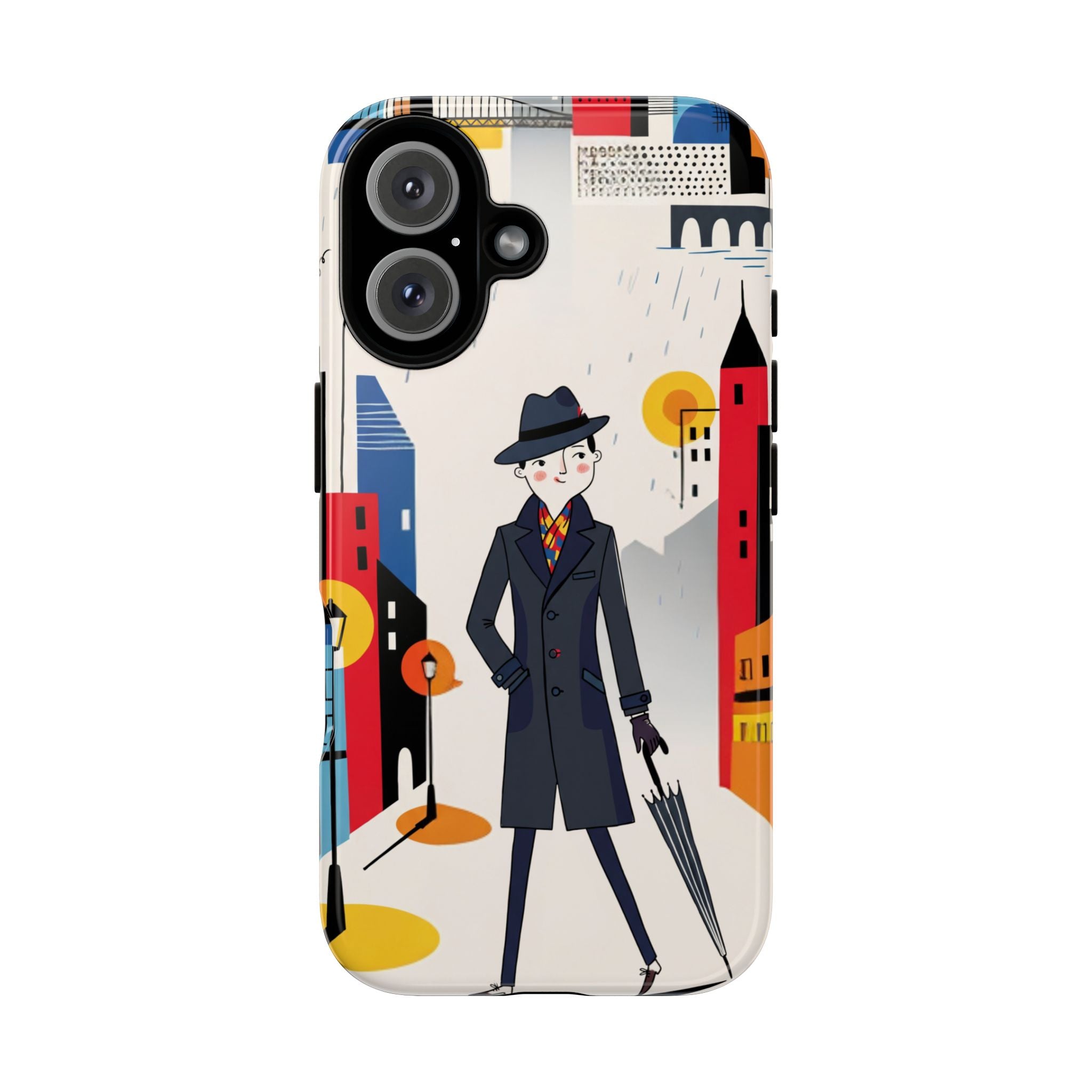 Retro Gentleman in Cityscape Illustration iPhone Case