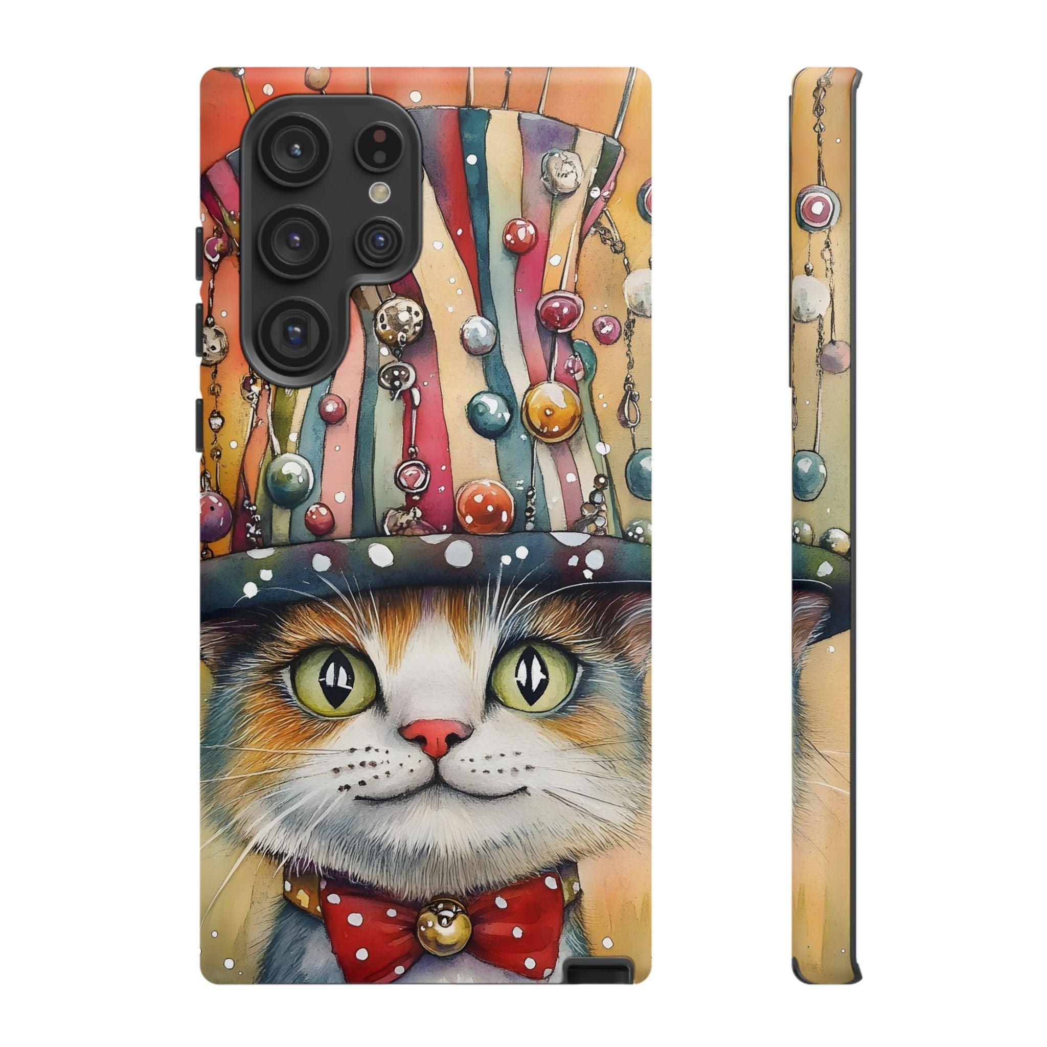 Cat in Colourful Top Hat Samsung Galaxy Case — Whimsical Cat Art iPhone Case