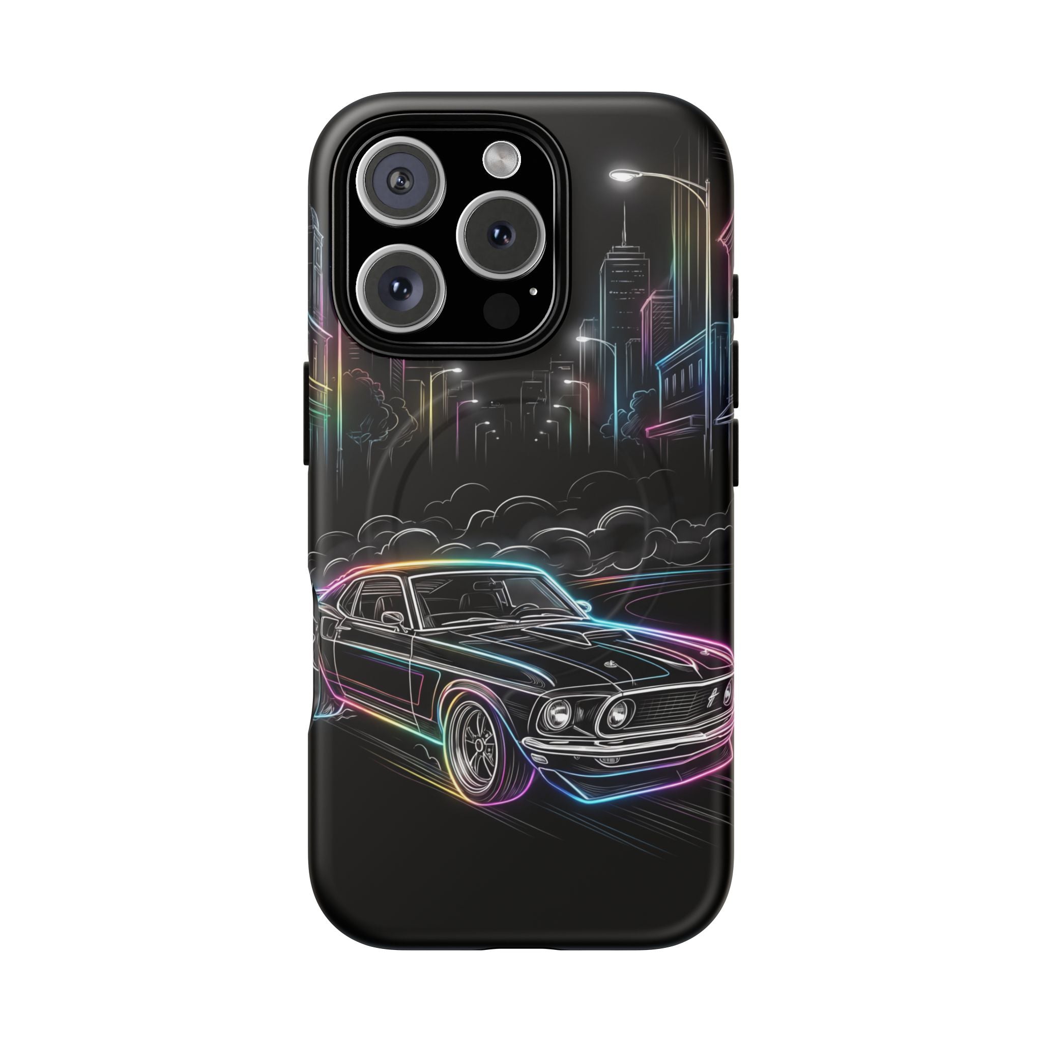 Neon Muscle Car MagSafe iPhone Case | Retro City Nightscape