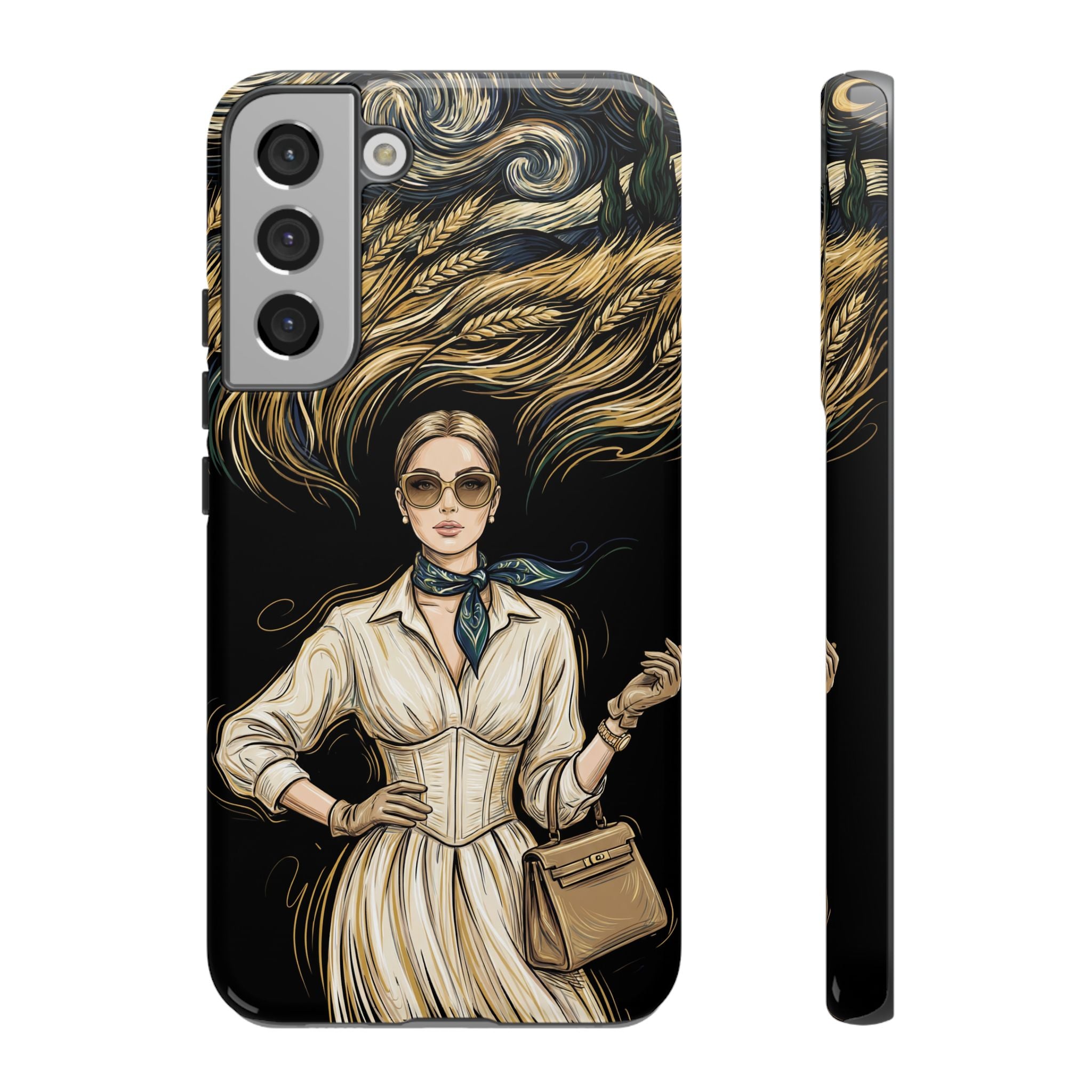 Vintage Elegance Samsung Galaxy Phone Case | Retro Woman with Flowing Golden Hair