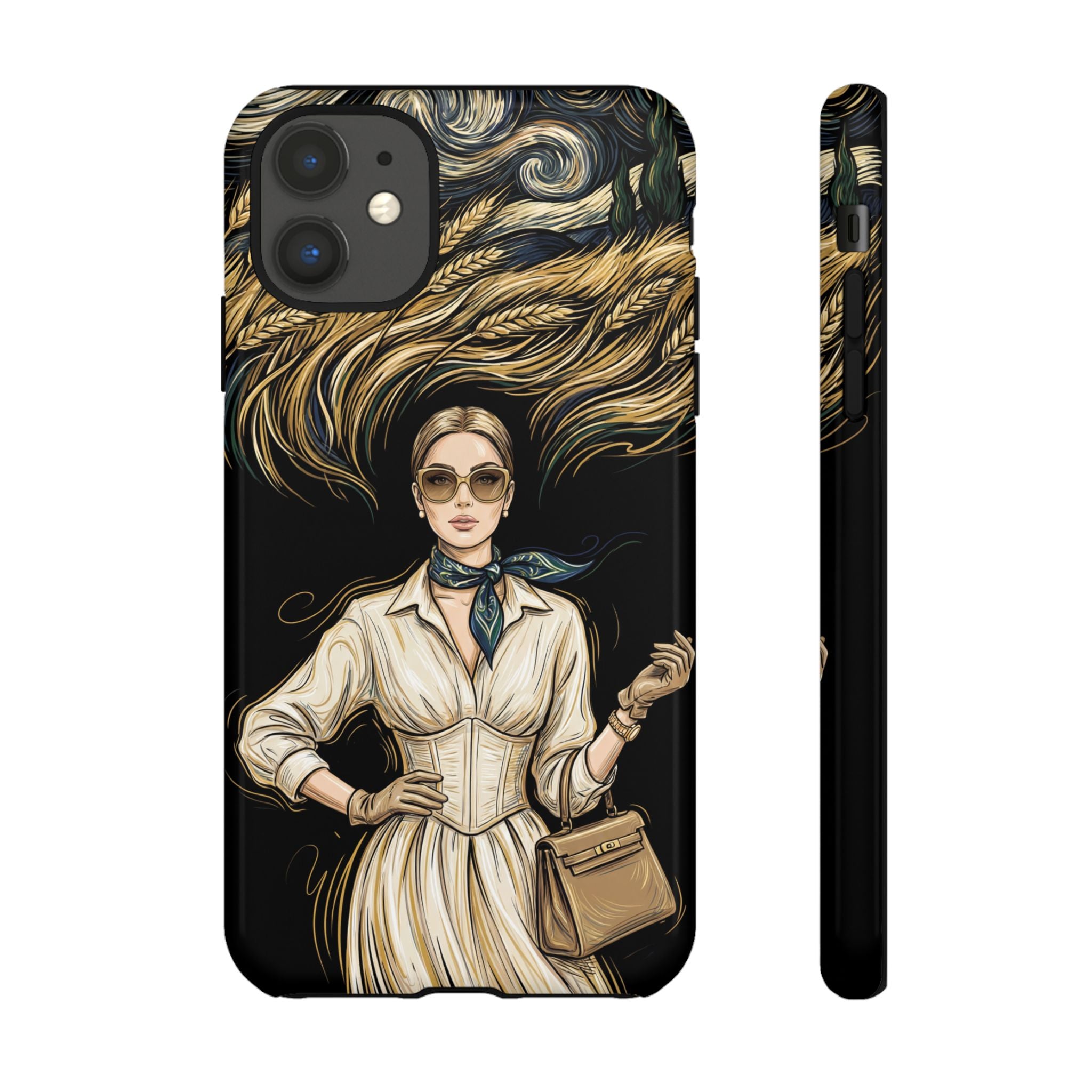Vintage Elegance iPhone Case | Retro Woman with Flowing Golden Hair
