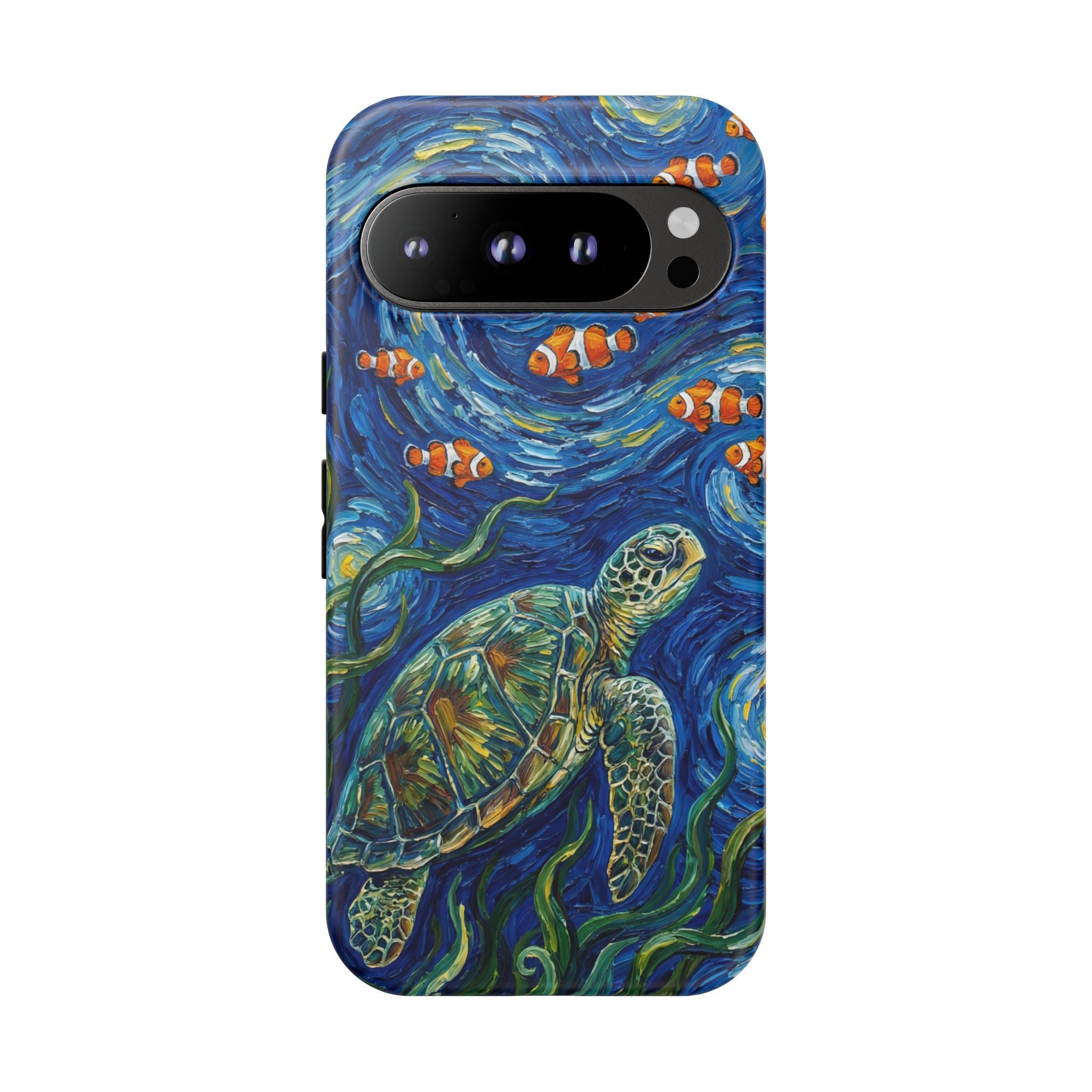 Sea Turtle & Clownfish Tough Google Pixel Case | Van Gogh Style Ocean Art