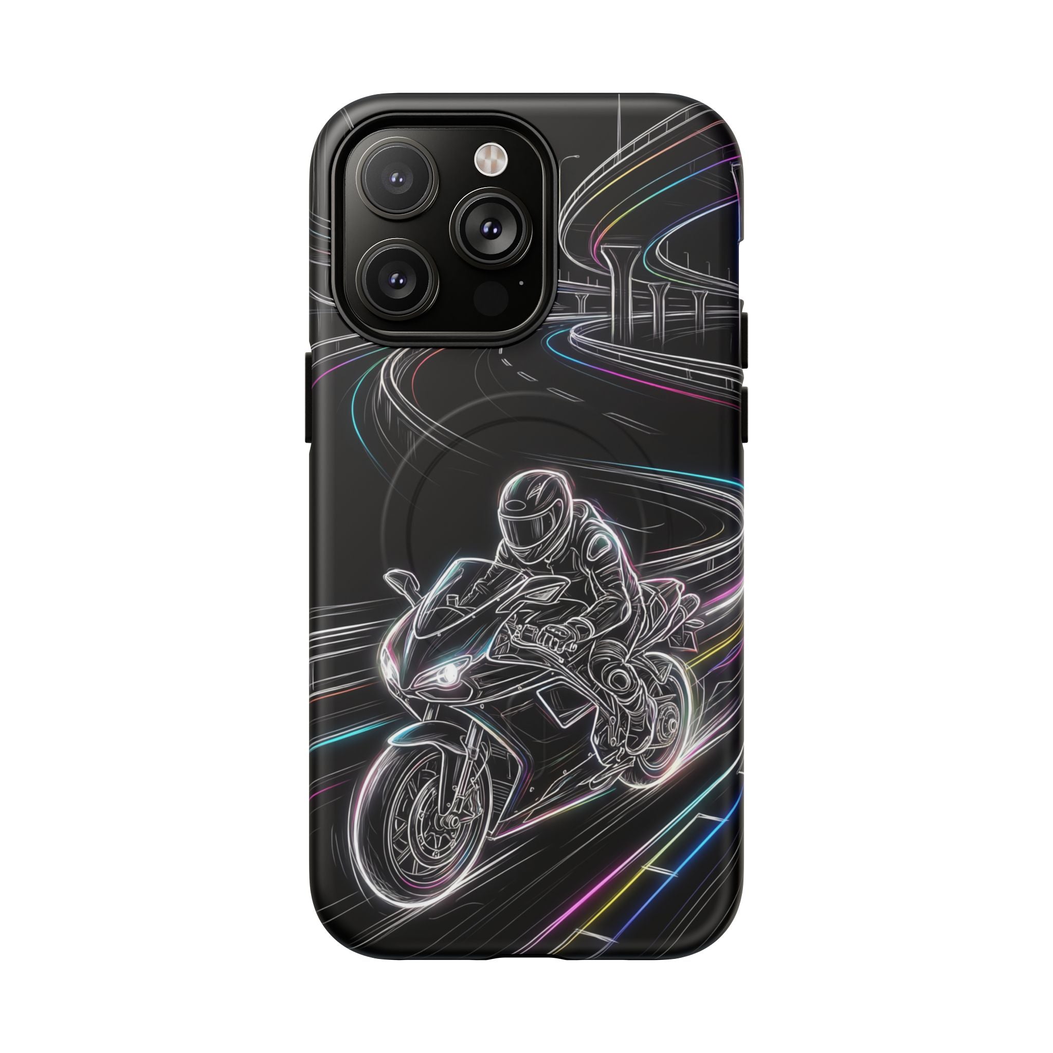 Neon Night Rider MagSafe iPhone Case | Motorcycle Racing Protective Cover
