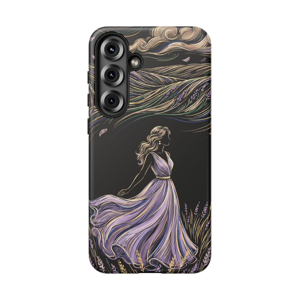 Cover per telefono Samsung Galaxy Lavander Breeze | Elegante protezione floreale con donna danzante