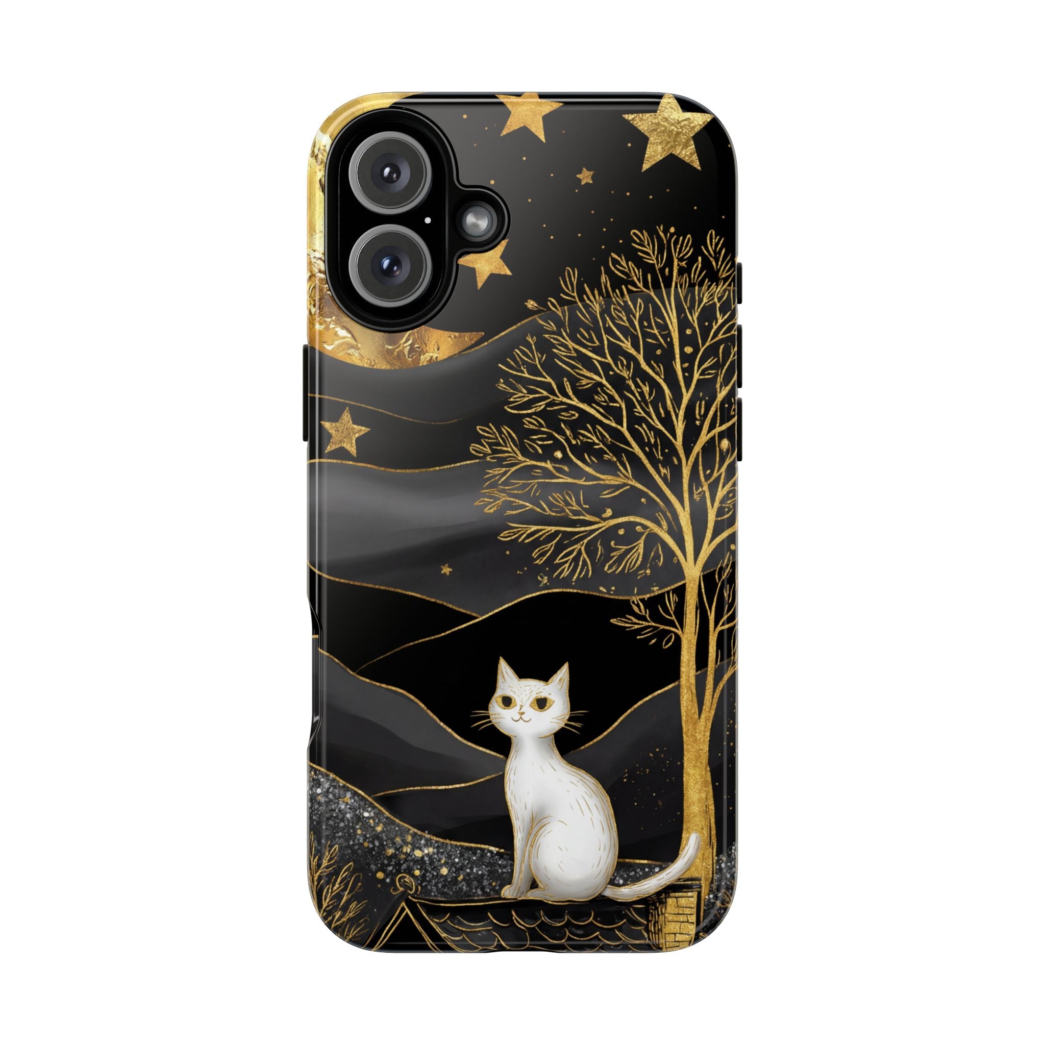 Celestial Cat iPhone Case | Gold Moon & Star iPhone Cover