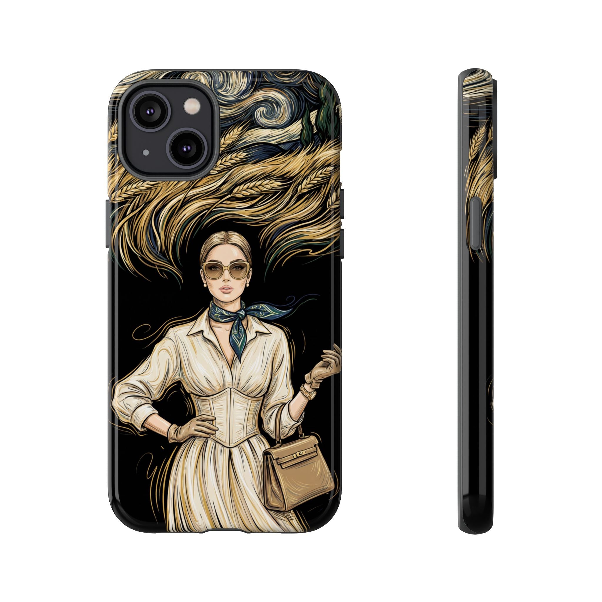 Vintage Elegance iPhone Case | Retro Woman with Flowing Golden Hair