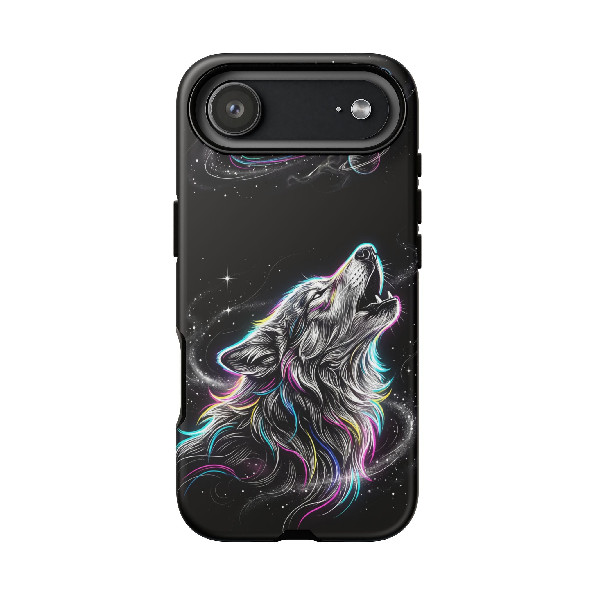 Wolf Galaxy Tough iPhone Case | Colorful Howling Wolf Space Design