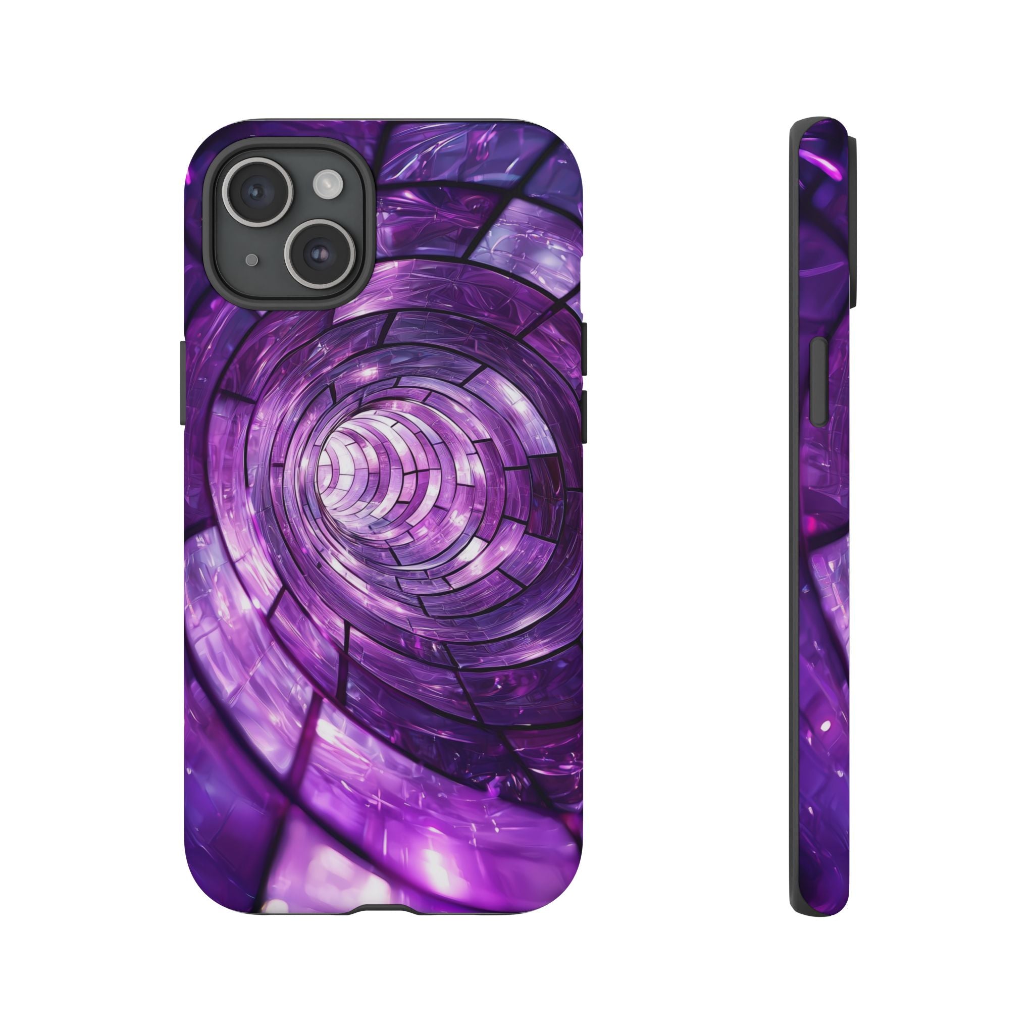 Purple Vortex Tough iPhone Case — Abstract Spiral Protective Cover
