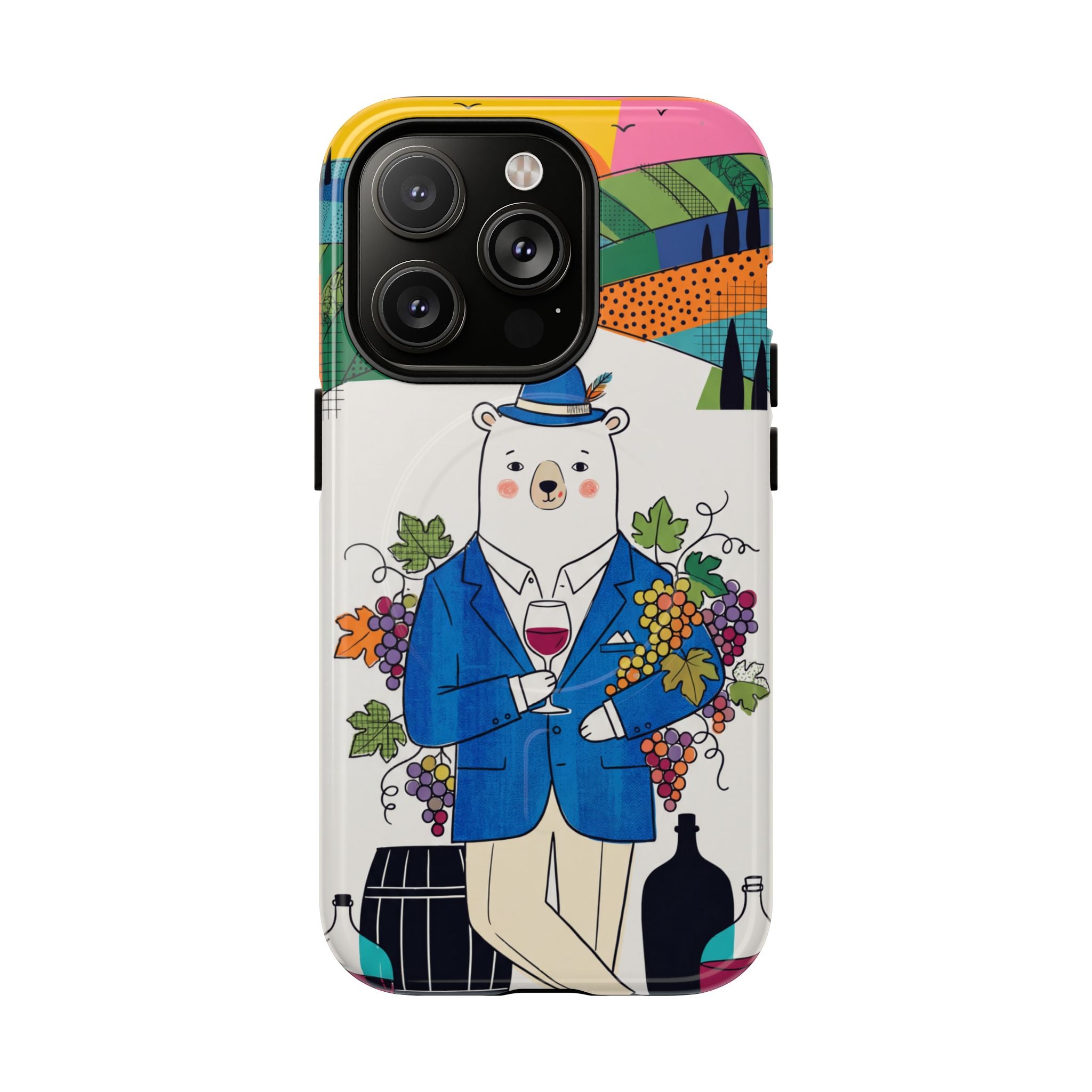 Dapper Polar Bear Wine Lover Illustrated Protective MagSafe iPhone Case