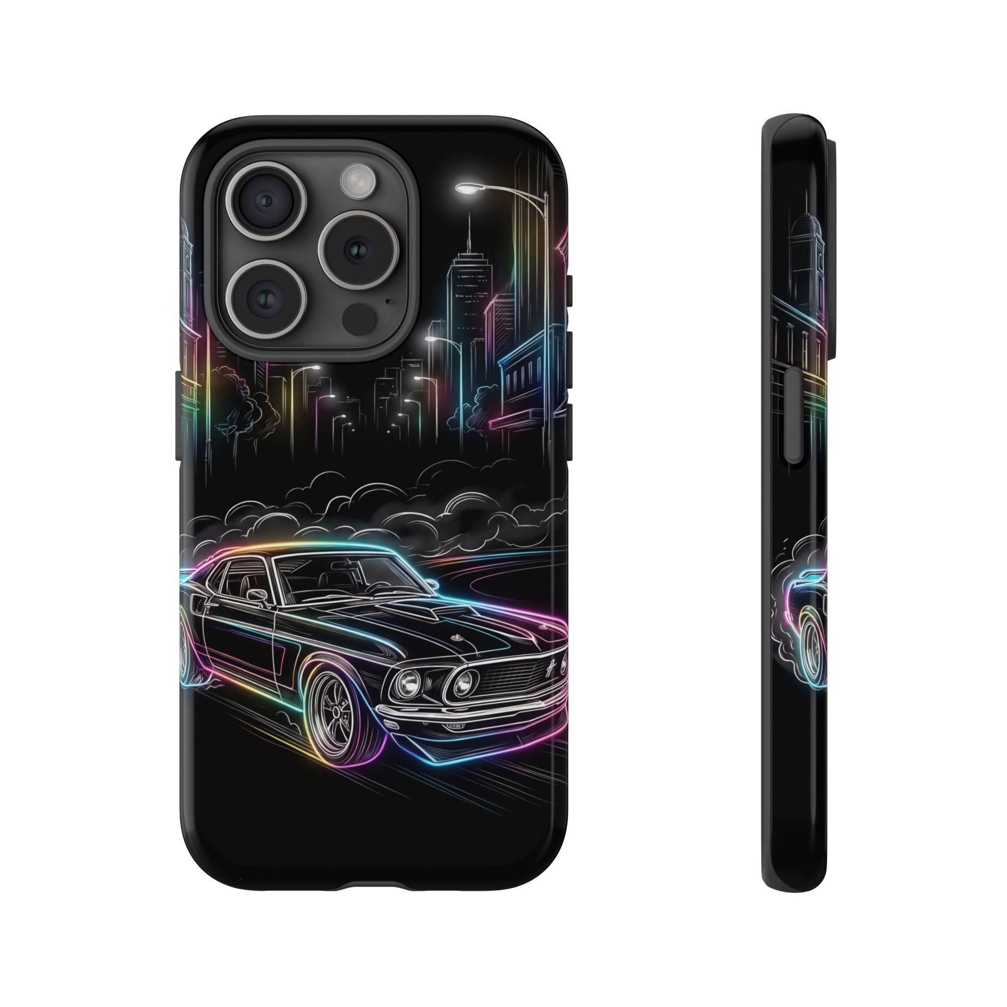 Neon Muscle Car iPhone Case | Retro City Nightscape