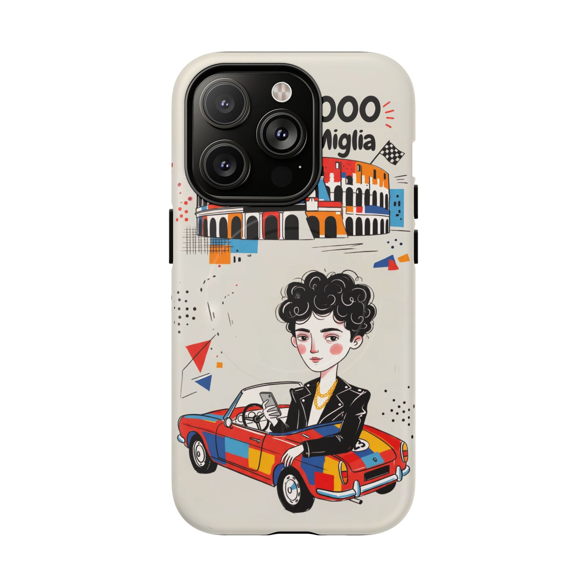 MagSafe iPhone Case | Retro Mille Miglia Car Illustration with Driver