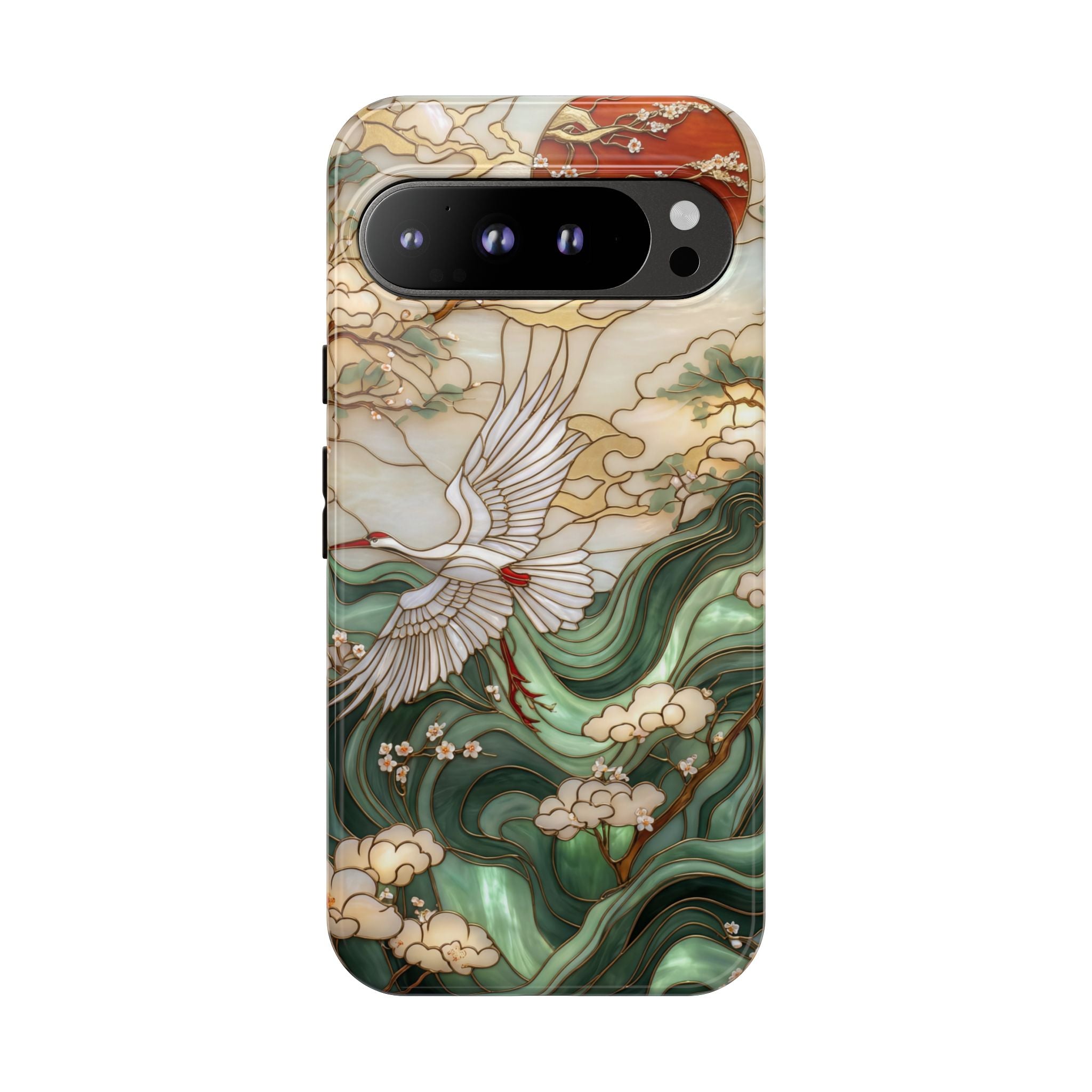 Cranes & Waves Protective Google Pixel Case | Japanese-Inspired Art Phone Cover