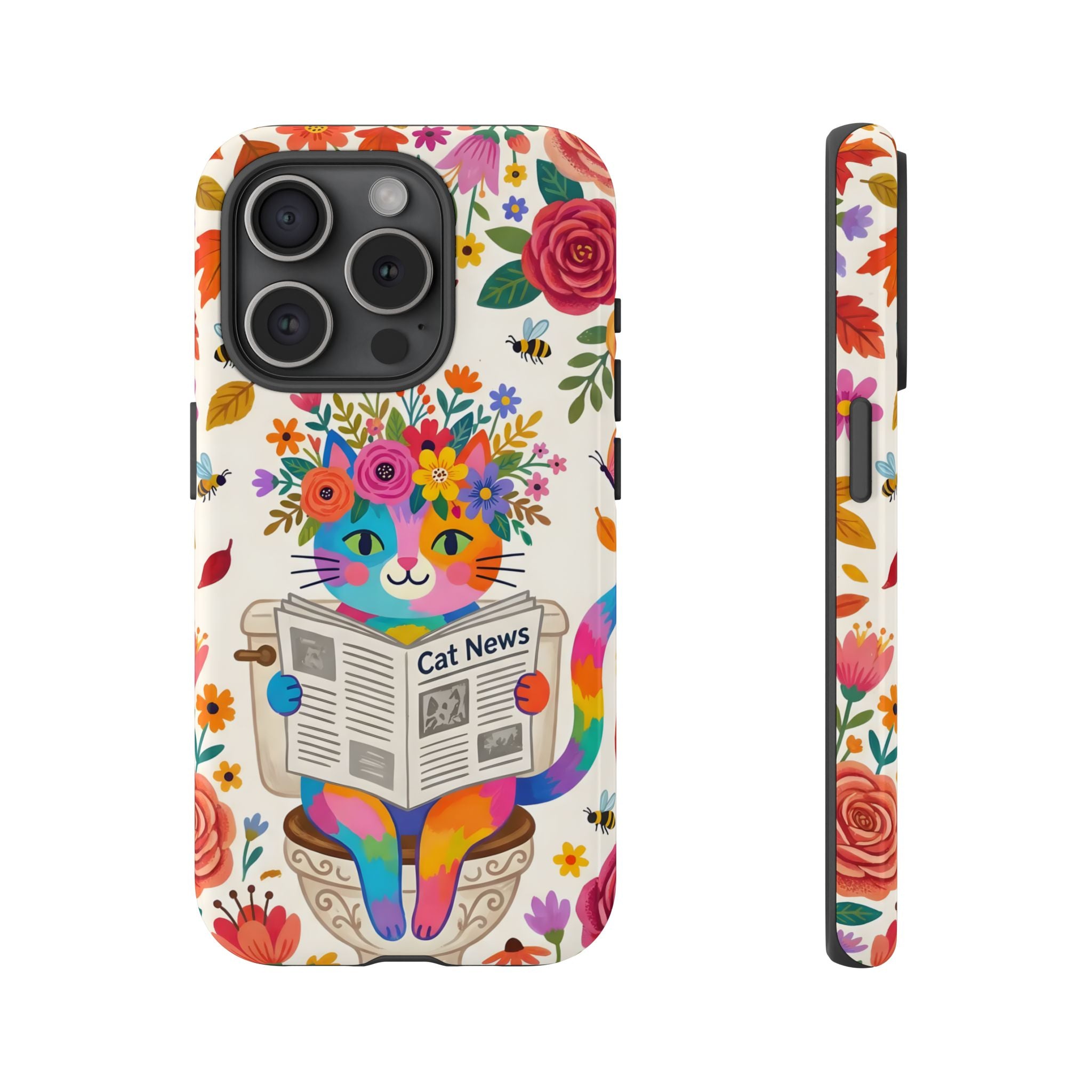 Floral Rainbow Cat iPhone Case | Cat News Design