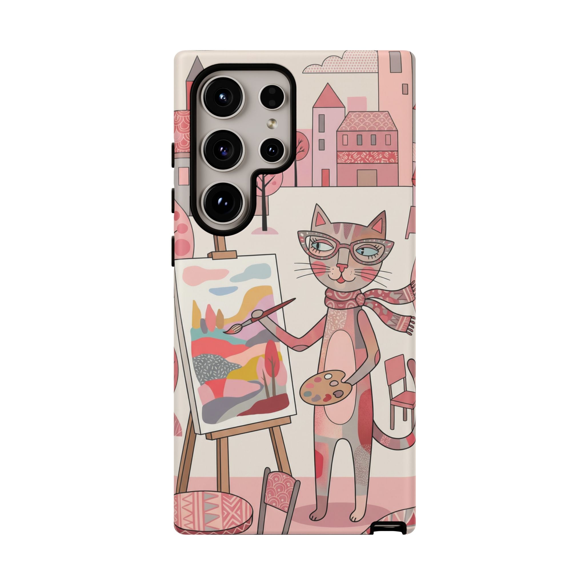 Artistic Cat Samsung Galaxy Phone Case | Painter Kitty Illustration Tough Case