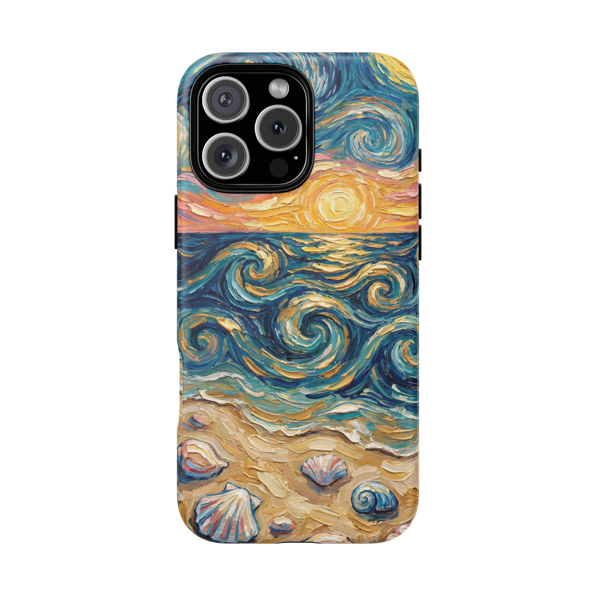 Sunset Ocean Waves MagSafe iPhone Case — Van Gogh‑Style Beach Waves with Shells